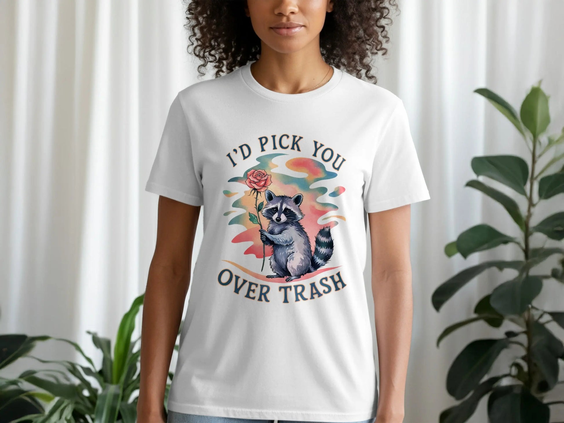 "I'd Pick You Over Trash" Raccoon Design Watercolor T-Shirts Boofy