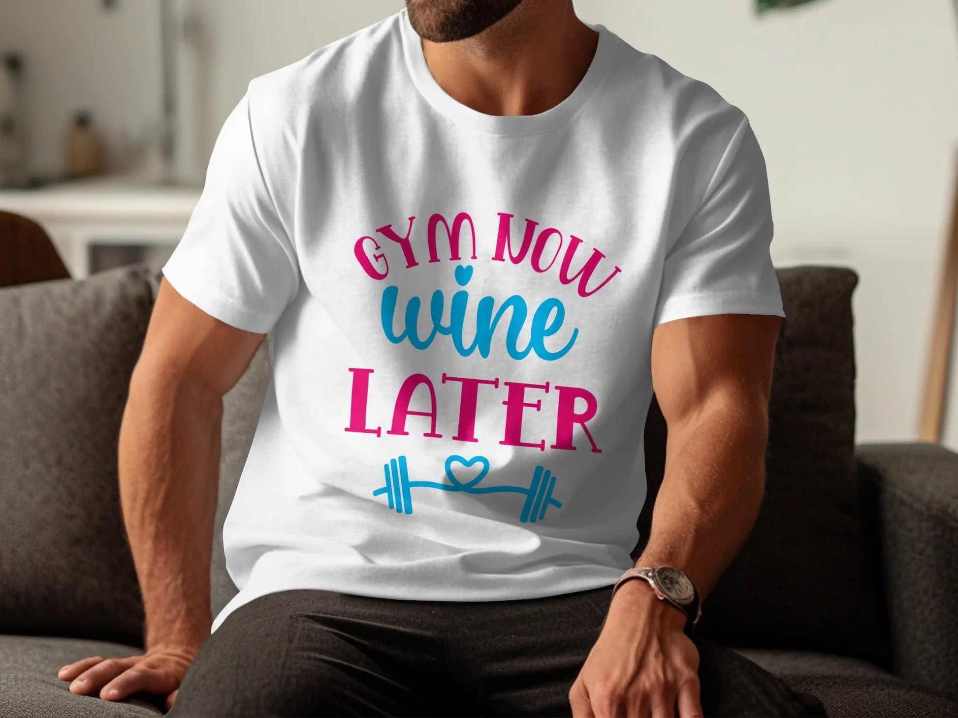 Fun "Gym Now Wine Later" Printed T-Shirt Boofy