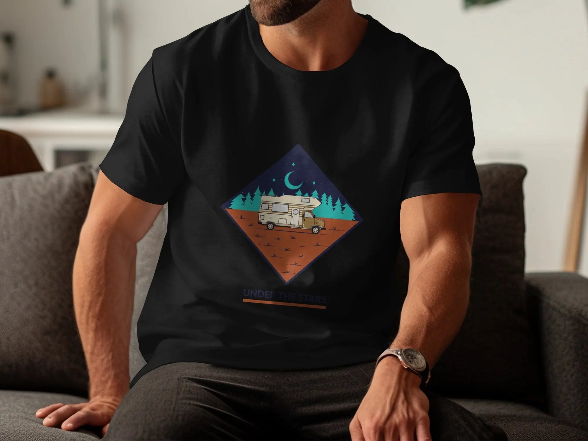 Under the Stars Camper Van Illustration T-Shirts My Store