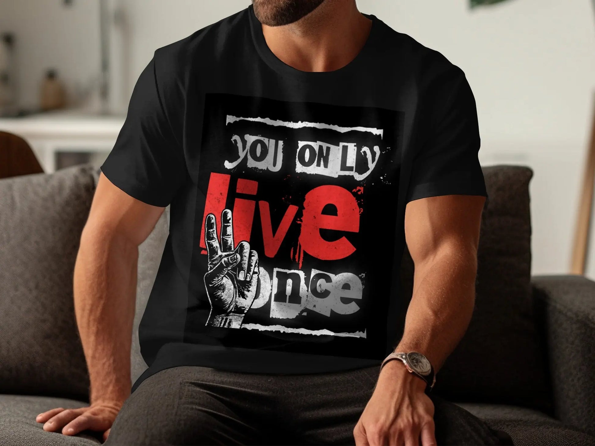 "You Only Live Once" Hand Graphic T-Shirt Boofy