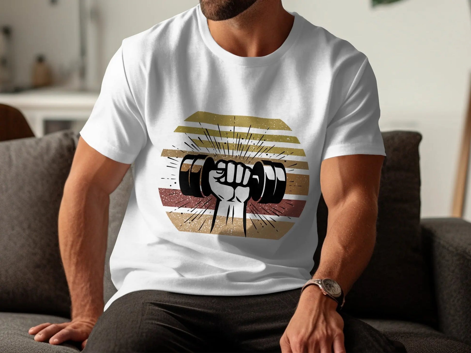 Graphic Dumbbell Lifting Vintage Style T-Shirts Boofy