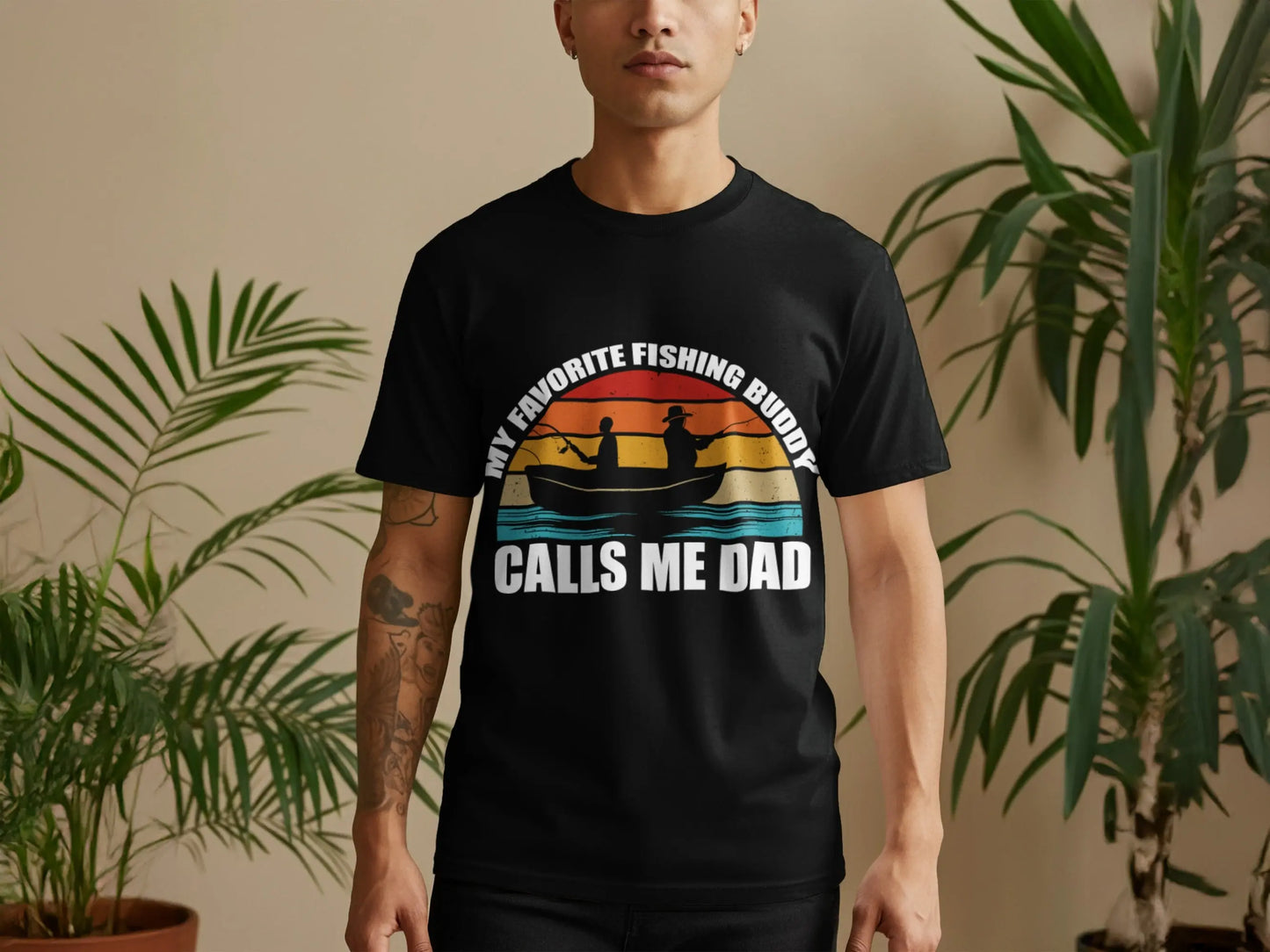 Retro Fishing Boat and Sunset Graphic T-Shirt Boofy