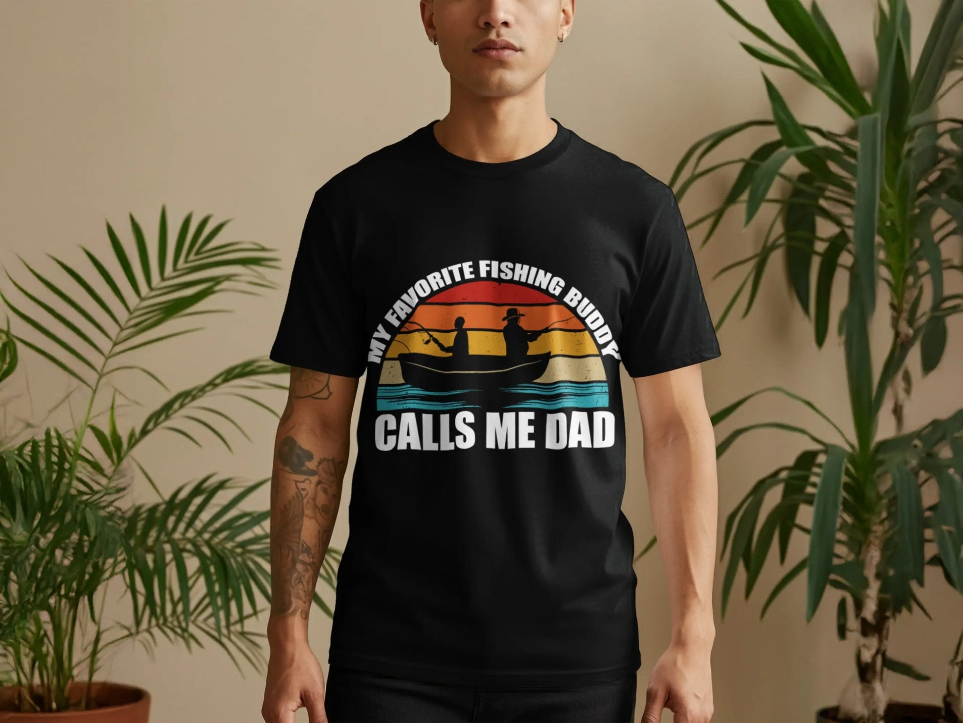 Retro Fishing Boat and Sunset Graphic T-Shirt Boofy