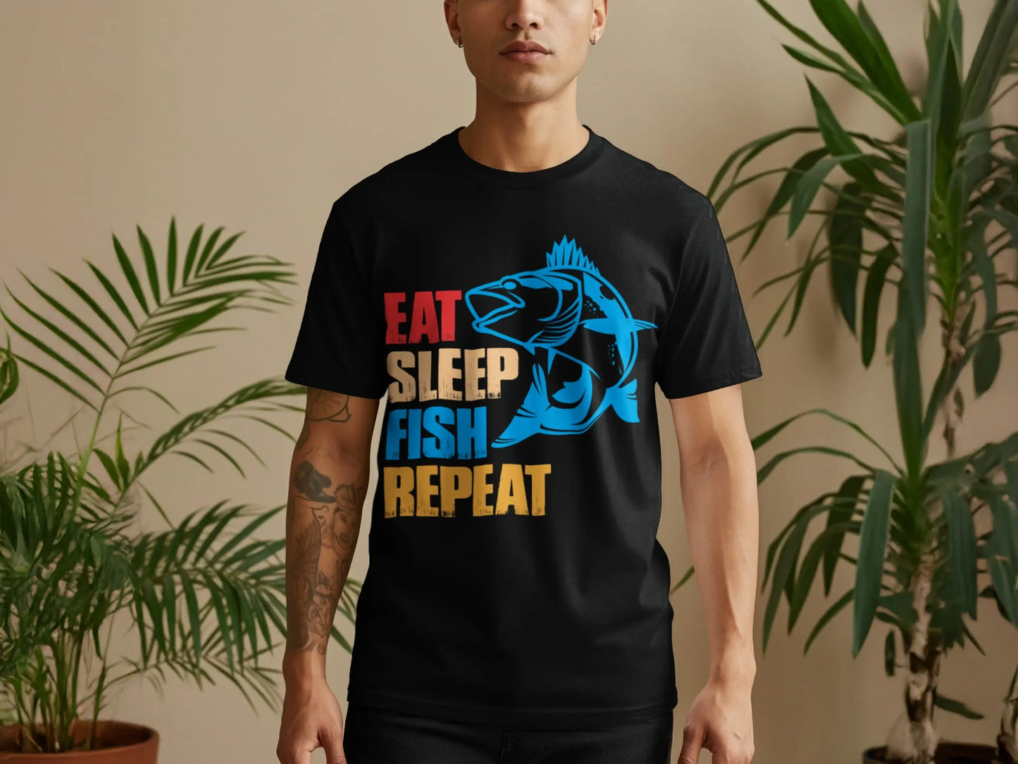"Eat Sleep Fish Repeat" Bold Graphic T-Shirt Boofy