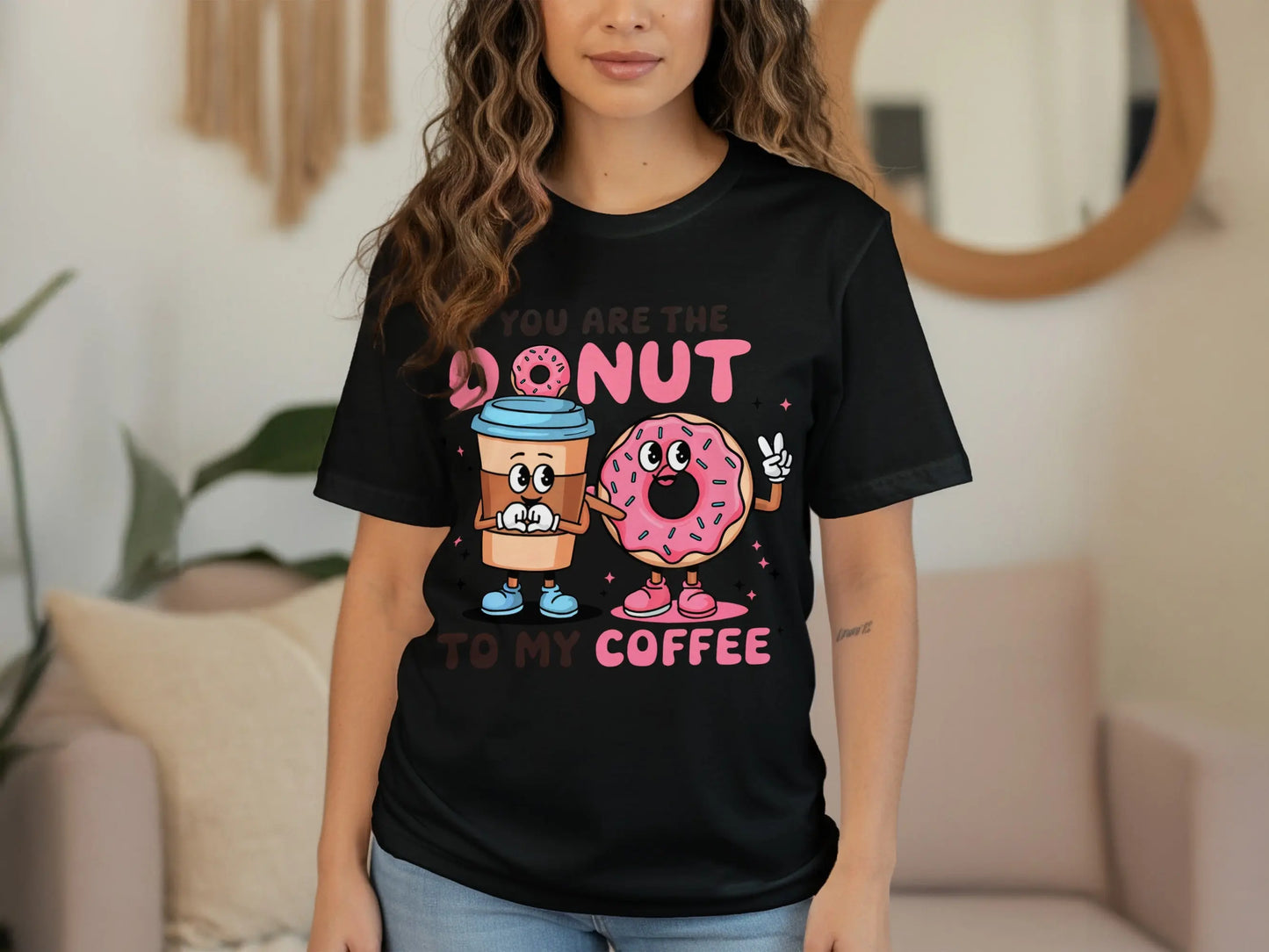 Cute Couple T-Shirt: "You Are the Donut To My Coffee" Food Pun Gift