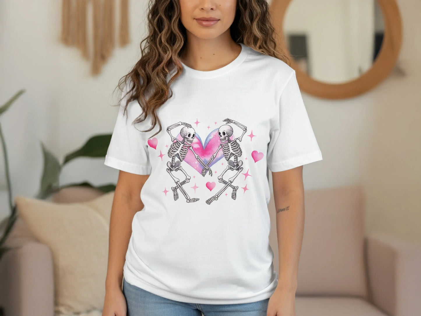 Gothic Valentine's T-Shirt: Skeleton Lovers in Heart Galaxy