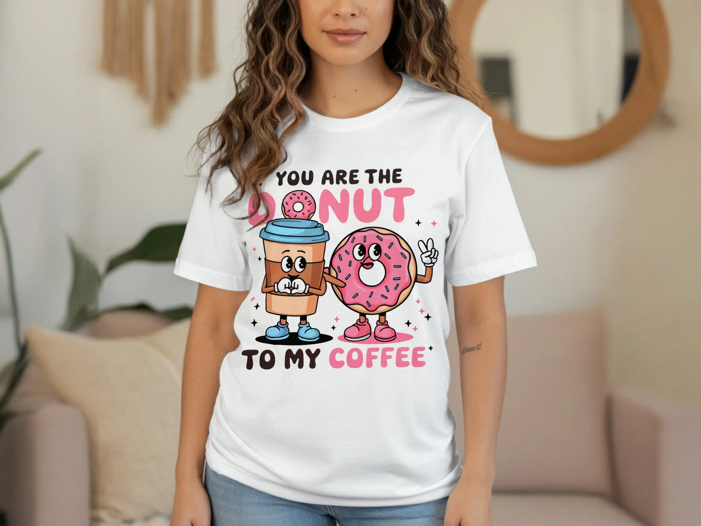 Cute Couple T-Shirt: "You Are the Donut To My Coffee" Food Pun Gift
