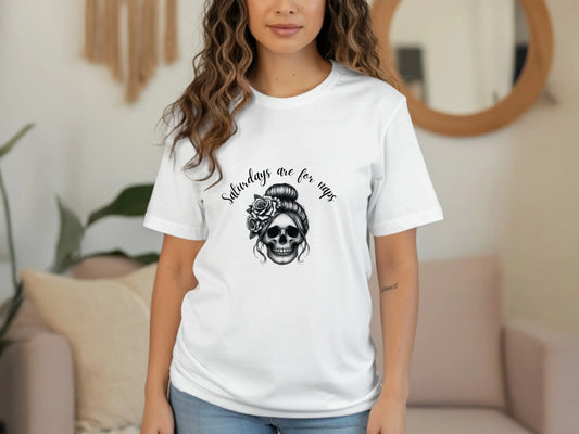 Saturdays Are For Naps Skull Floral Hairstyle T-Shirts Boofy