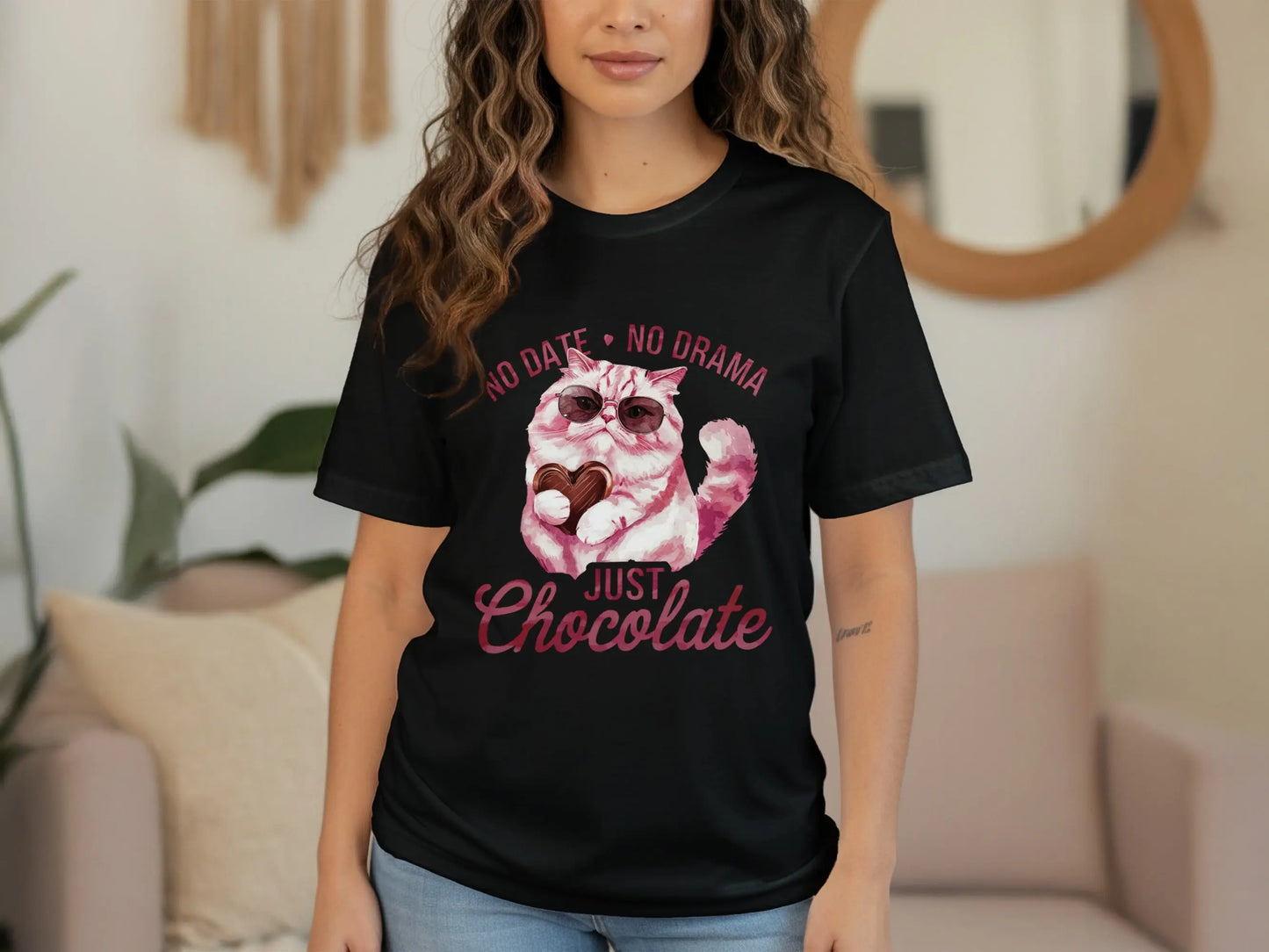 Funny Cat Lover T-Shirt: "No Date No Drama Just Chocolate"