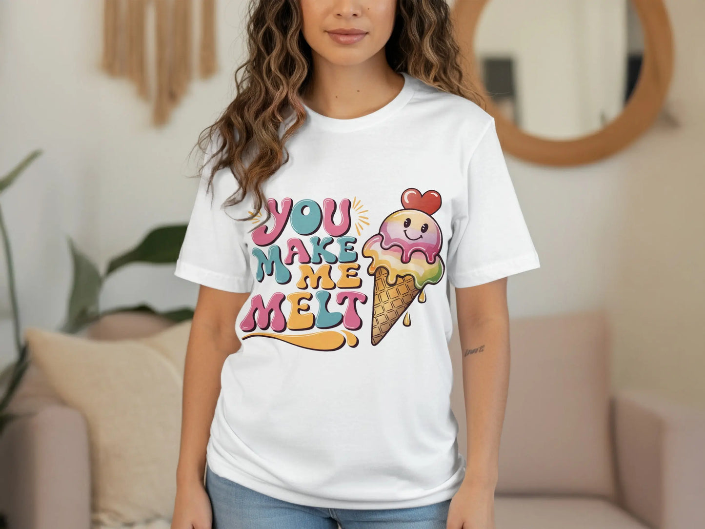Cute Couple T-Shirt: "You Make Me Melt" Ice Cream Cone Fun Design