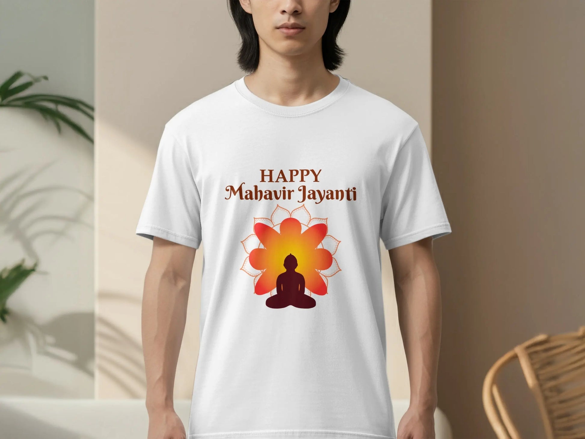 Happy Mahavir Jayanti Silhouette Meditation Print T-Shirts Boofy