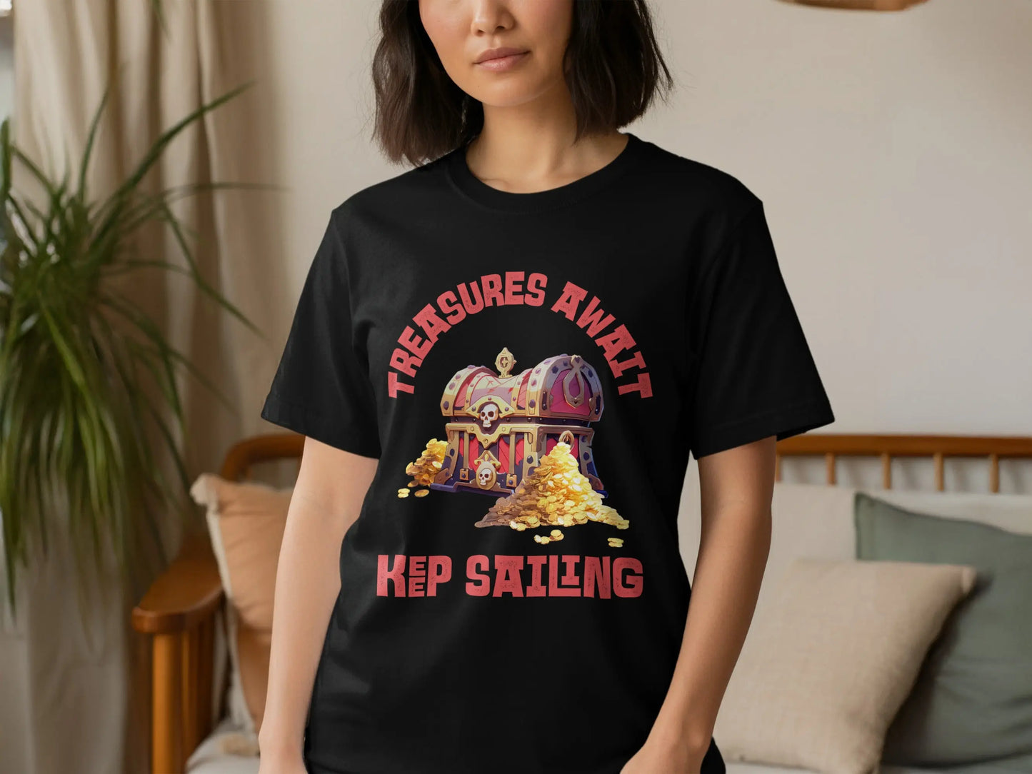 Treasures Await Keep Sailing Pirate Treasure Chest T-Shirt Boofy
