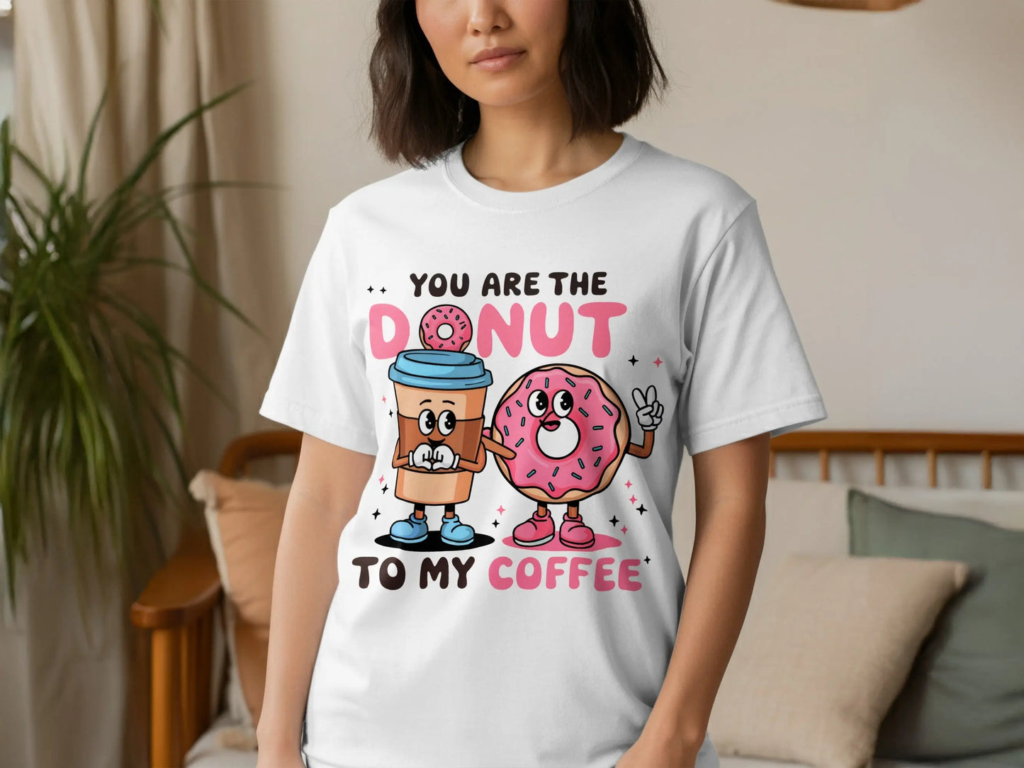 Cute Couple T-Shirt: "You Are the Donut To My Coffee" Food Pun Gift