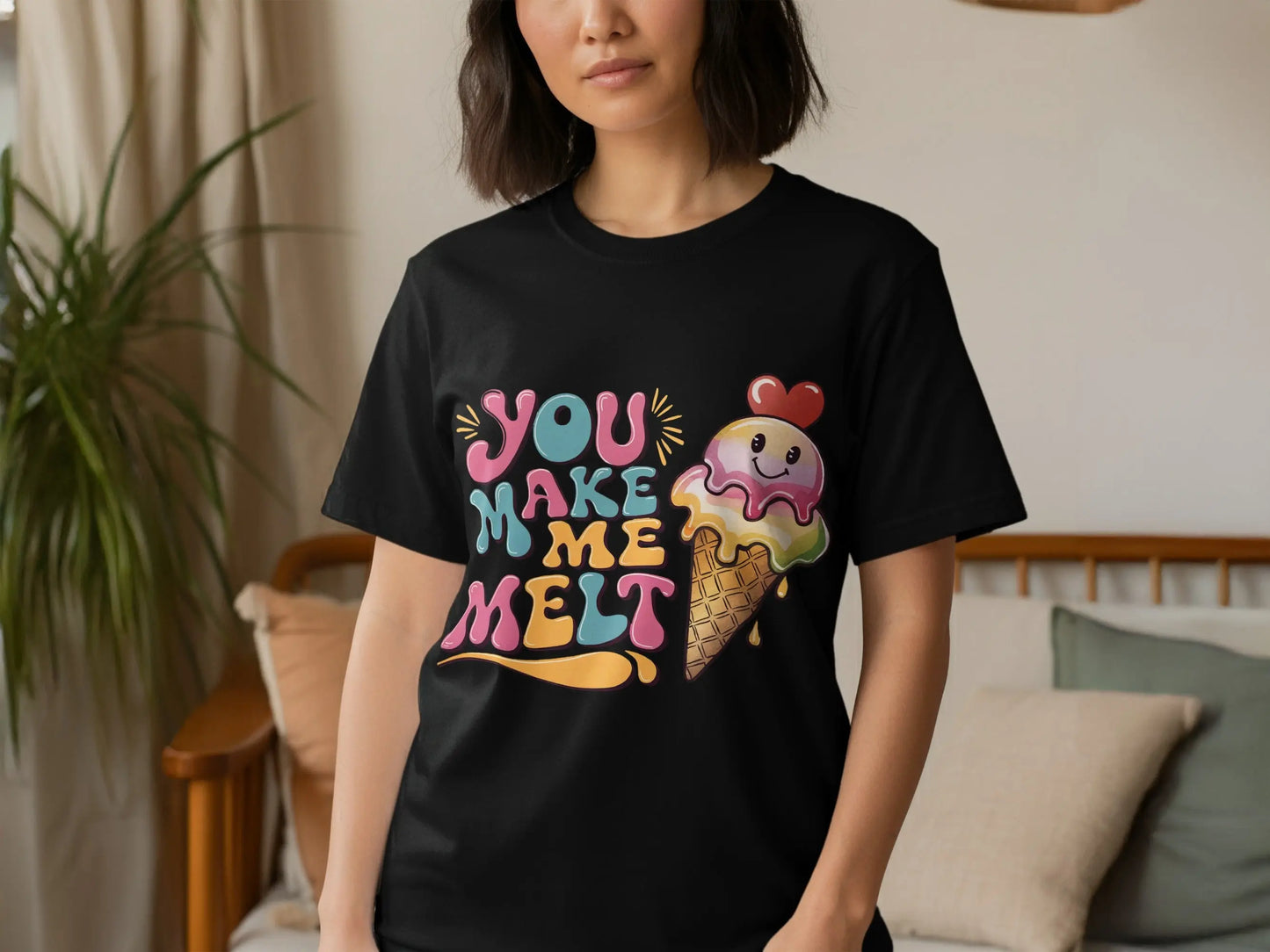 Cute Couple T-Shirt: "You Make Me Melt" Ice Cream Cone Fun Design
