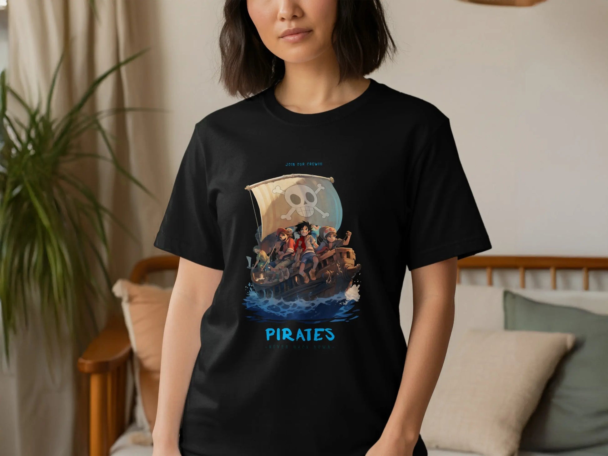 Join Our Crew Never Back Down Pirates Graphic T-Shirt Boofy