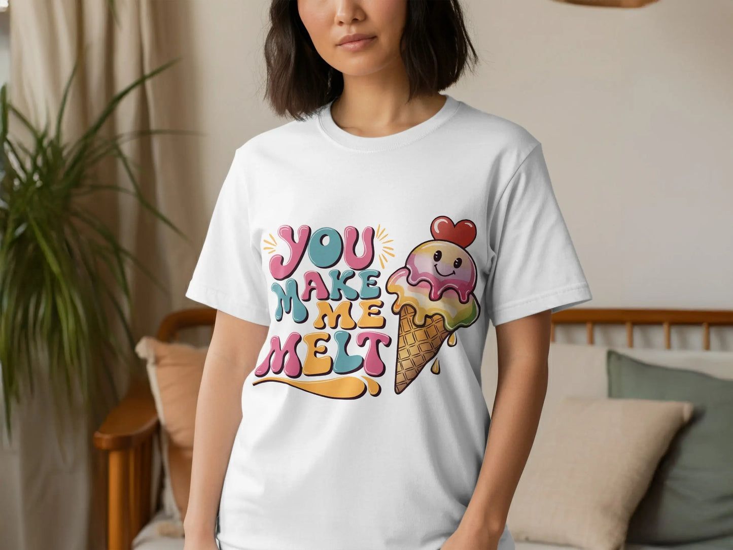Cute Couple T-Shirt: "You Make Me Melt" Ice Cream Cone Fun Design
