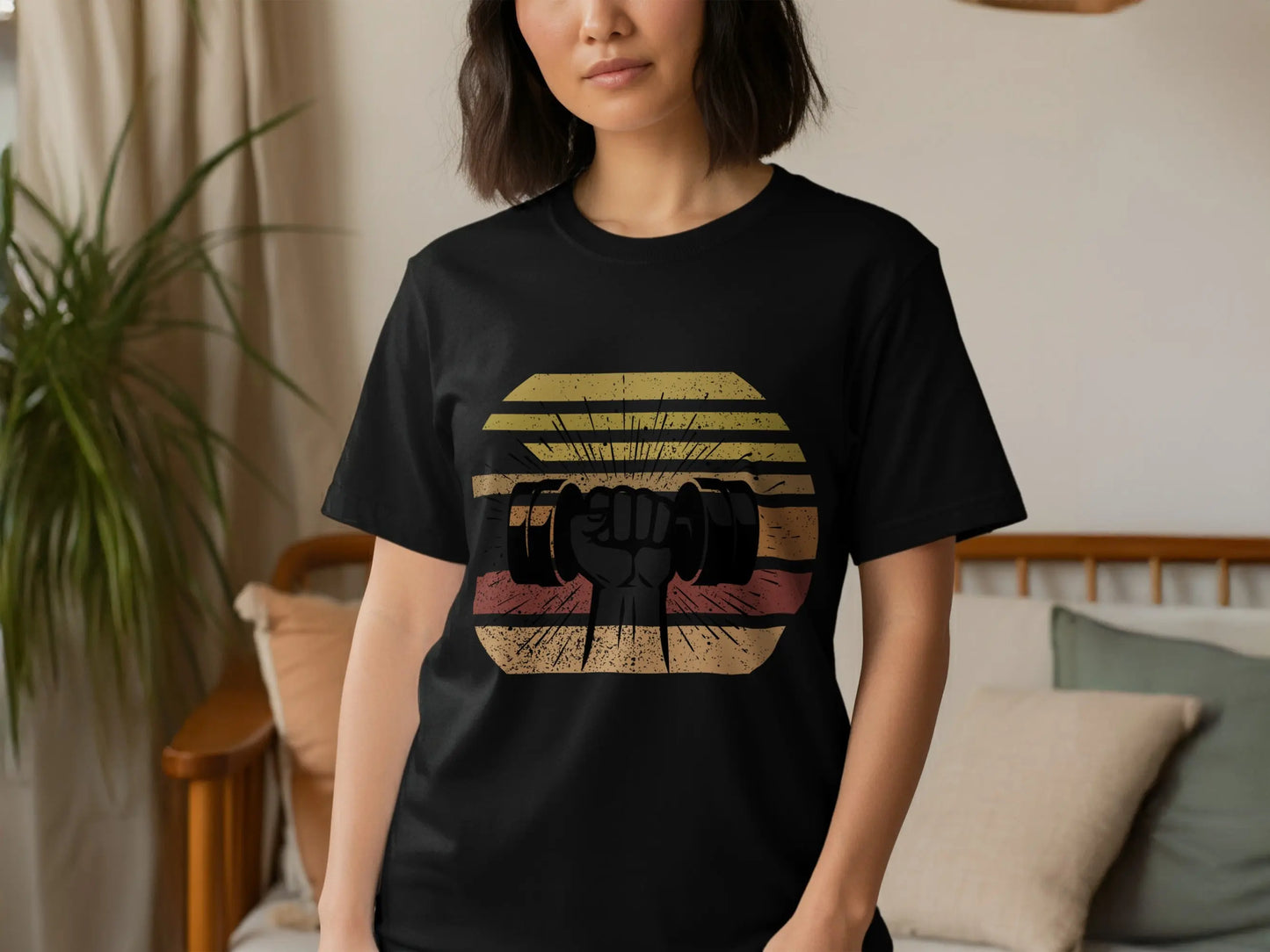 Graphic Dumbbell Lifting Vintage Style T-Shirts Boofy