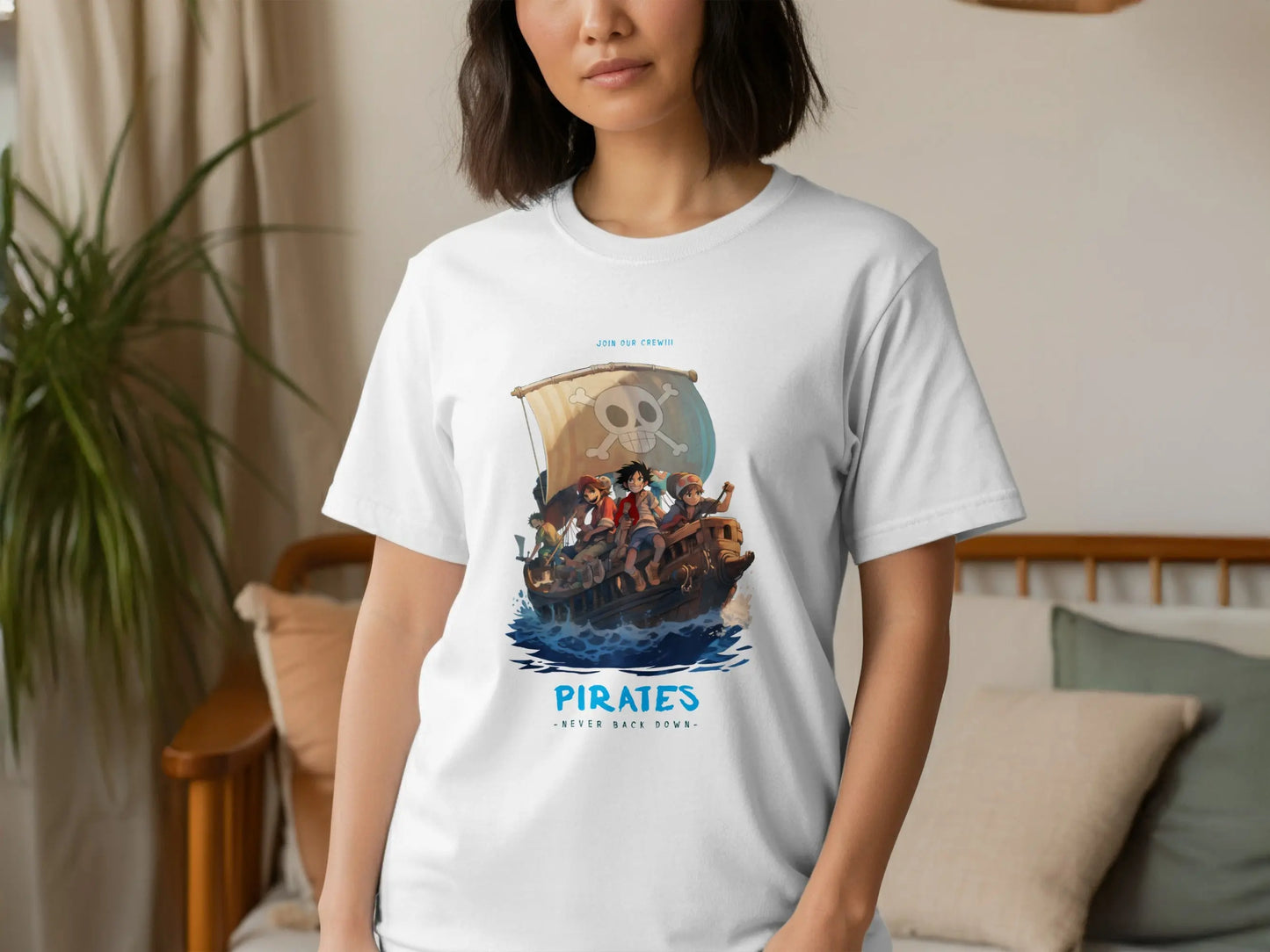 Join Our Crew Never Back Down Pirates Graphic T-Shirt Boofy