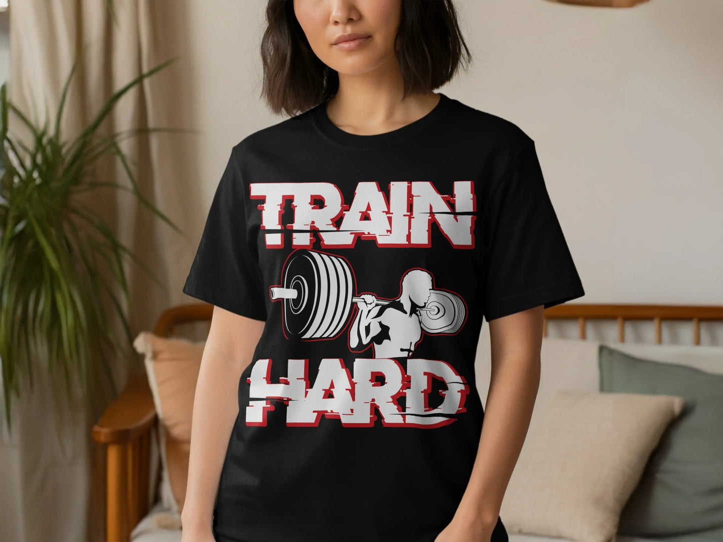 "Train Hard" Bodybuilder Fitness Gym Graphic T-Shirts Boofy