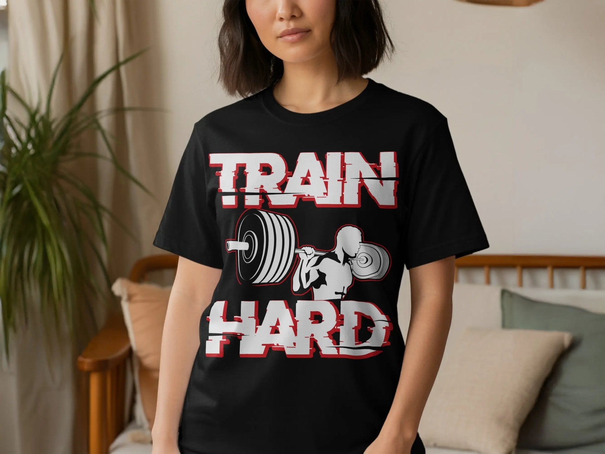 "Train Hard" Bodybuilder Fitness Gym Graphic T-Shirts Boofy