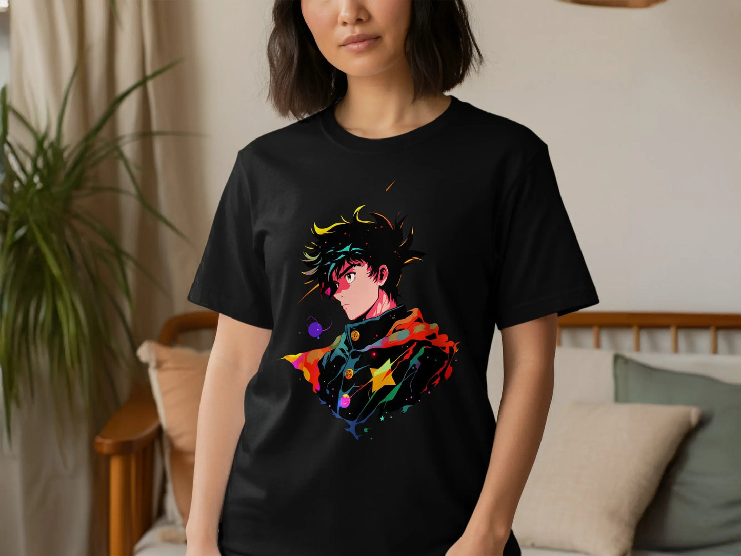 Anime Boy Profile View with Abstract Star Designs T-Shirt Boofy