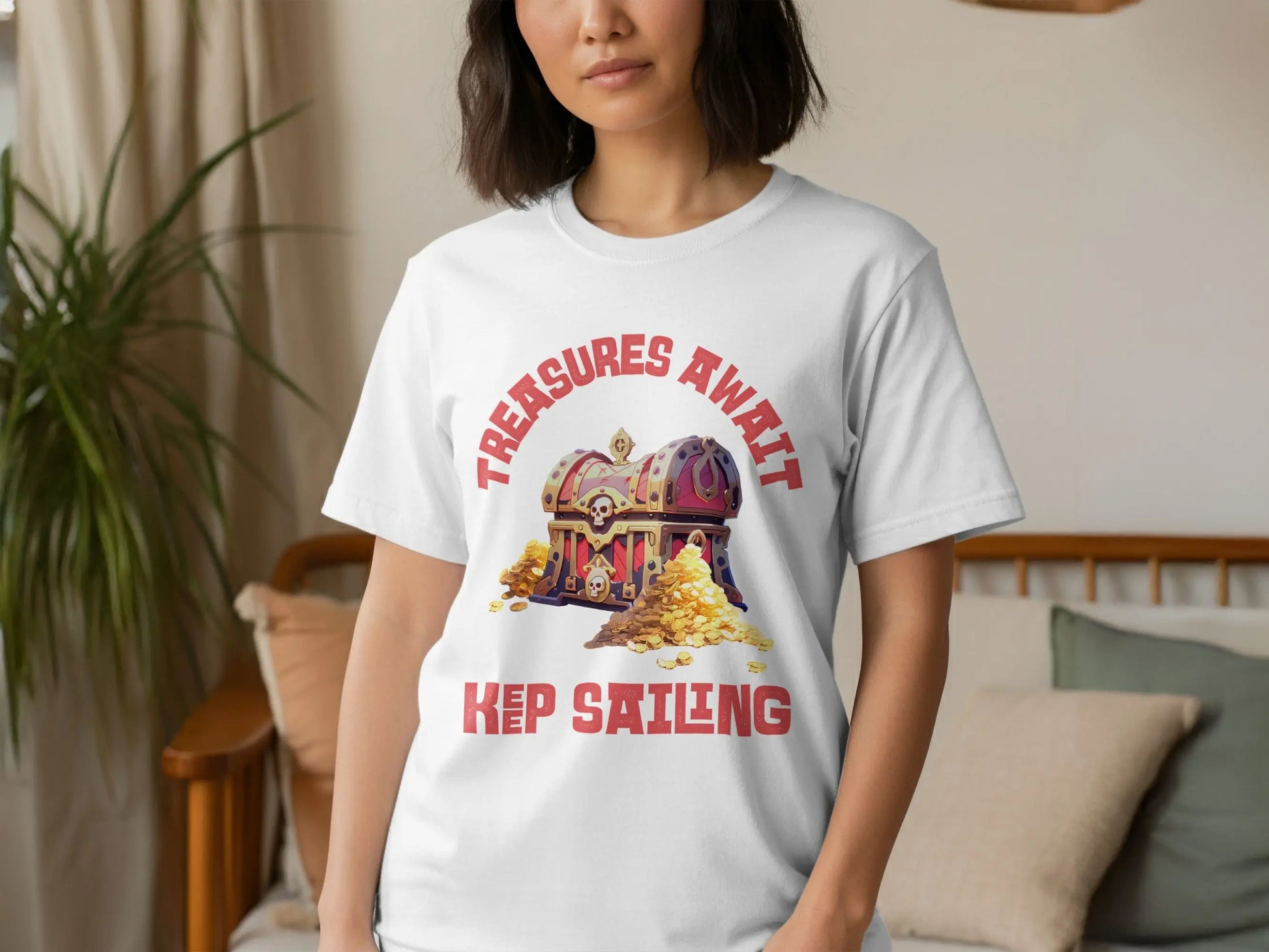 Treasures Await Keep Sailing Pirate Treasure Chest T-Shirt Boofy