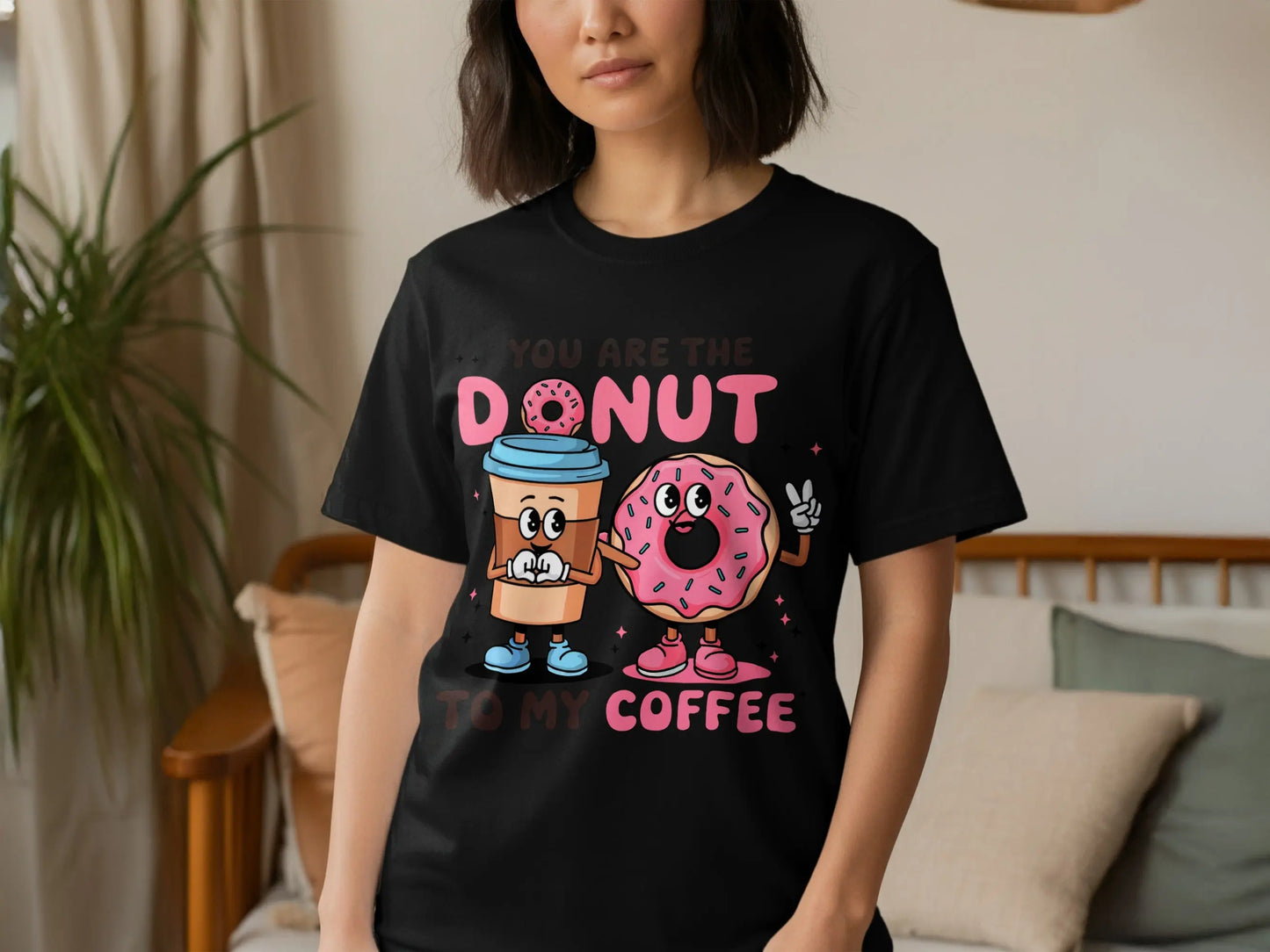 Cute Couple T-Shirt: "You Are the Donut To My Coffee" Food Pun Gift