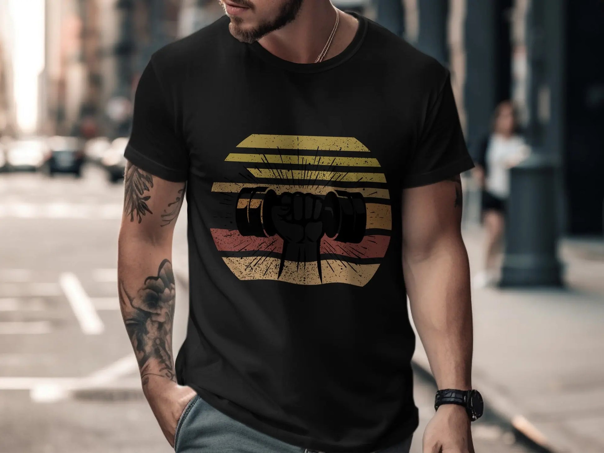 Graphic Dumbbell Lifting Vintage Style T-Shirts Boofy