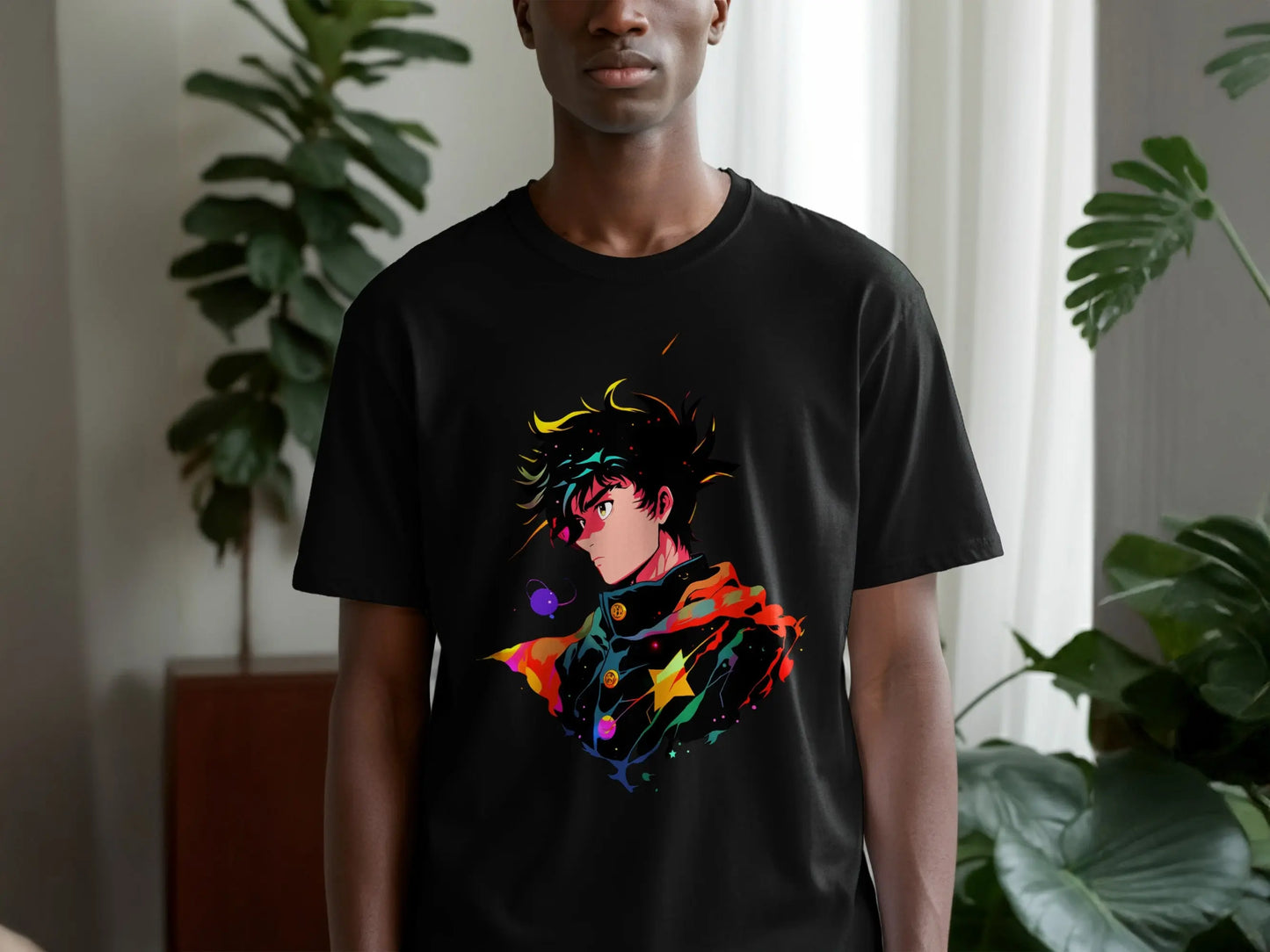 Anime Boy Profile View with Abstract Star Designs T-Shirt Boofy