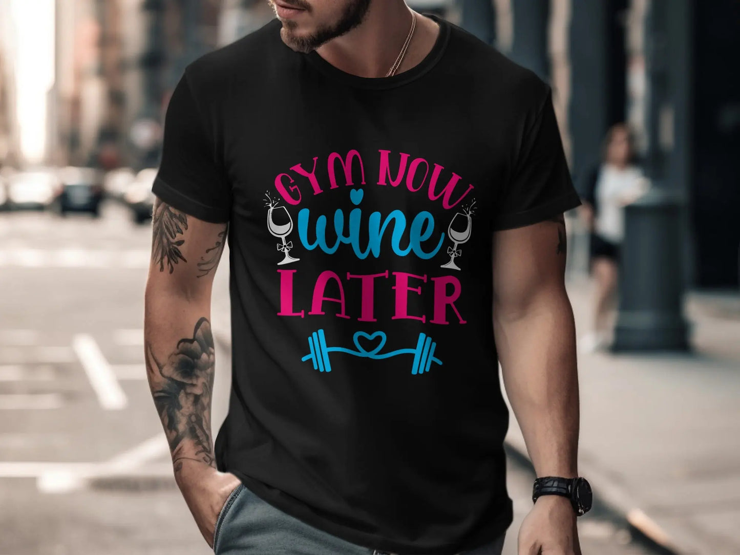 Fun "Gym Now Wine Later" Printed T-Shirt Boofy