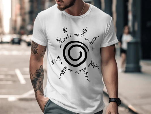 Swirl With Tribal Art Black And White Graphic T-Shirt Boofy