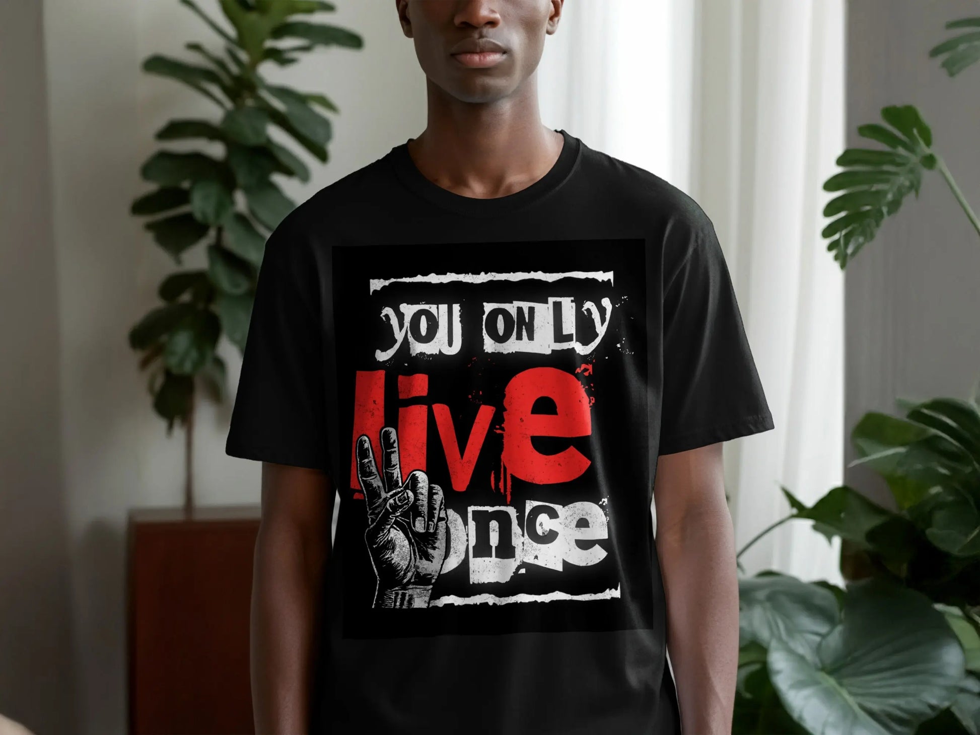 "You Only Live Once" Hand Graphic T-Shirt Boofy