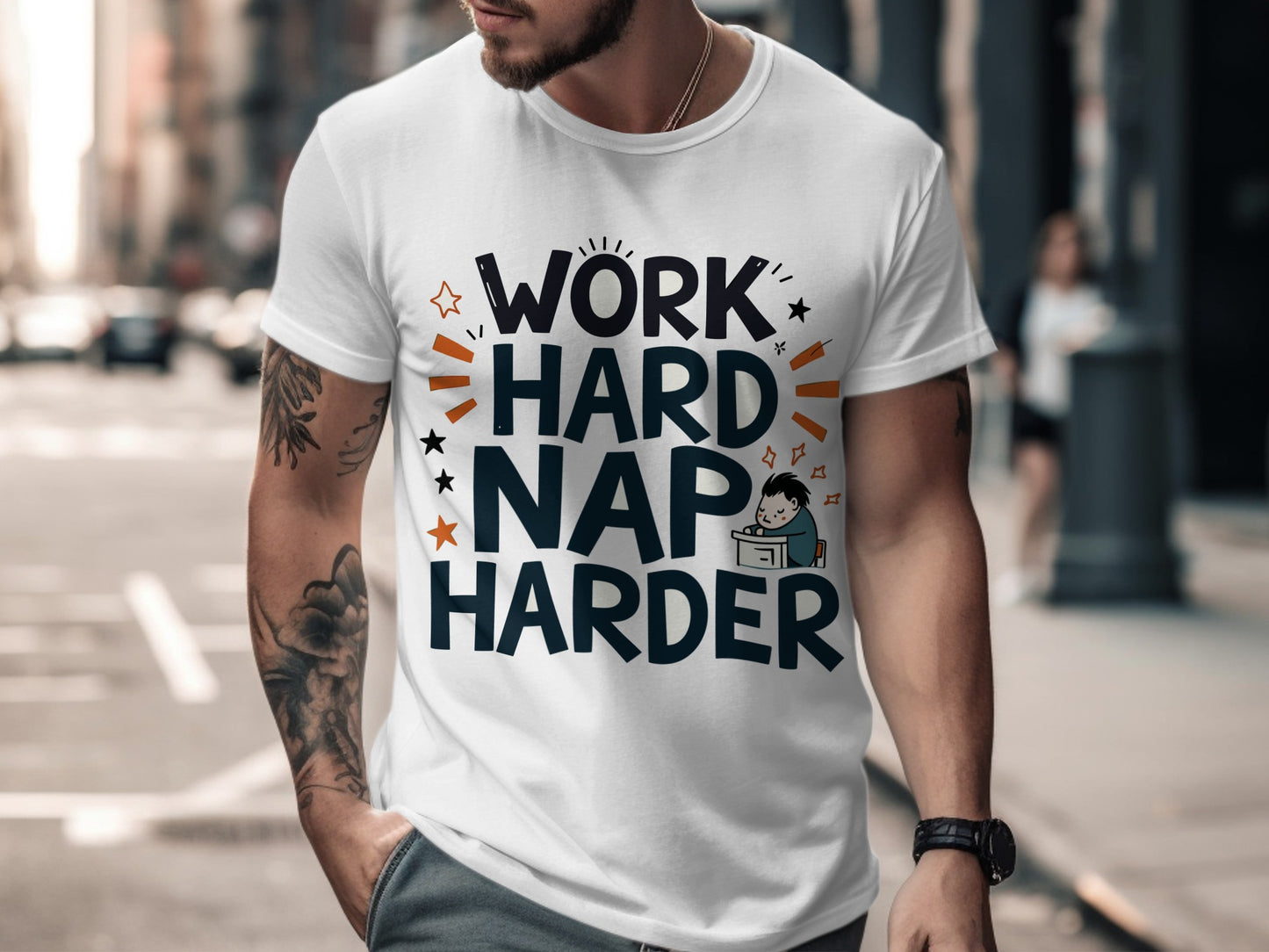 Work Hard Nap Harder Cute Design Illustration T-Shirts