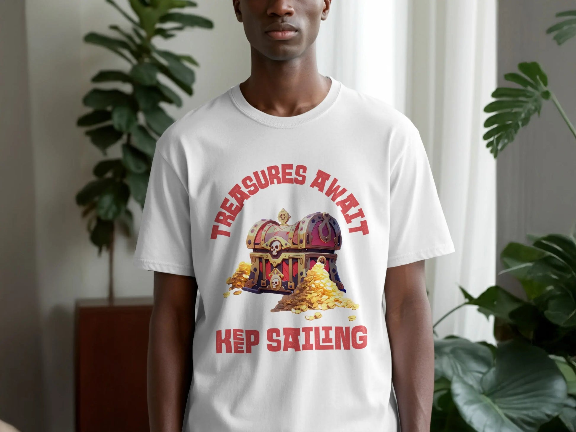 Treasures Await Keep Sailing Pirate Treasure Chest T-Shirt Boofy