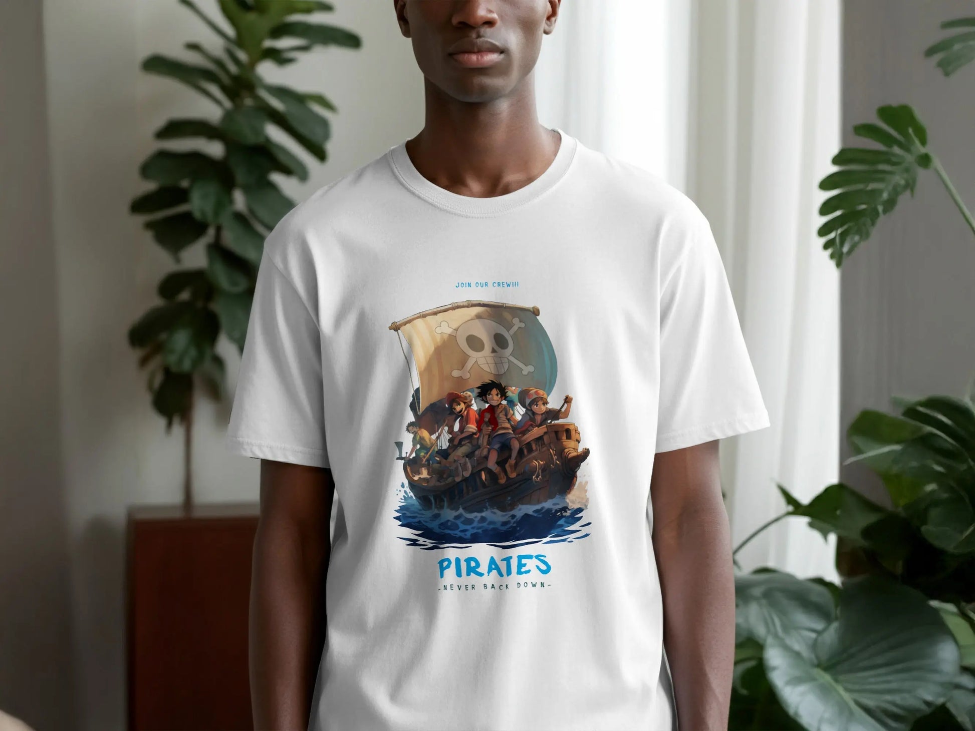Join Our Crew Never Back Down Pirates Graphic T-Shirt Boofy