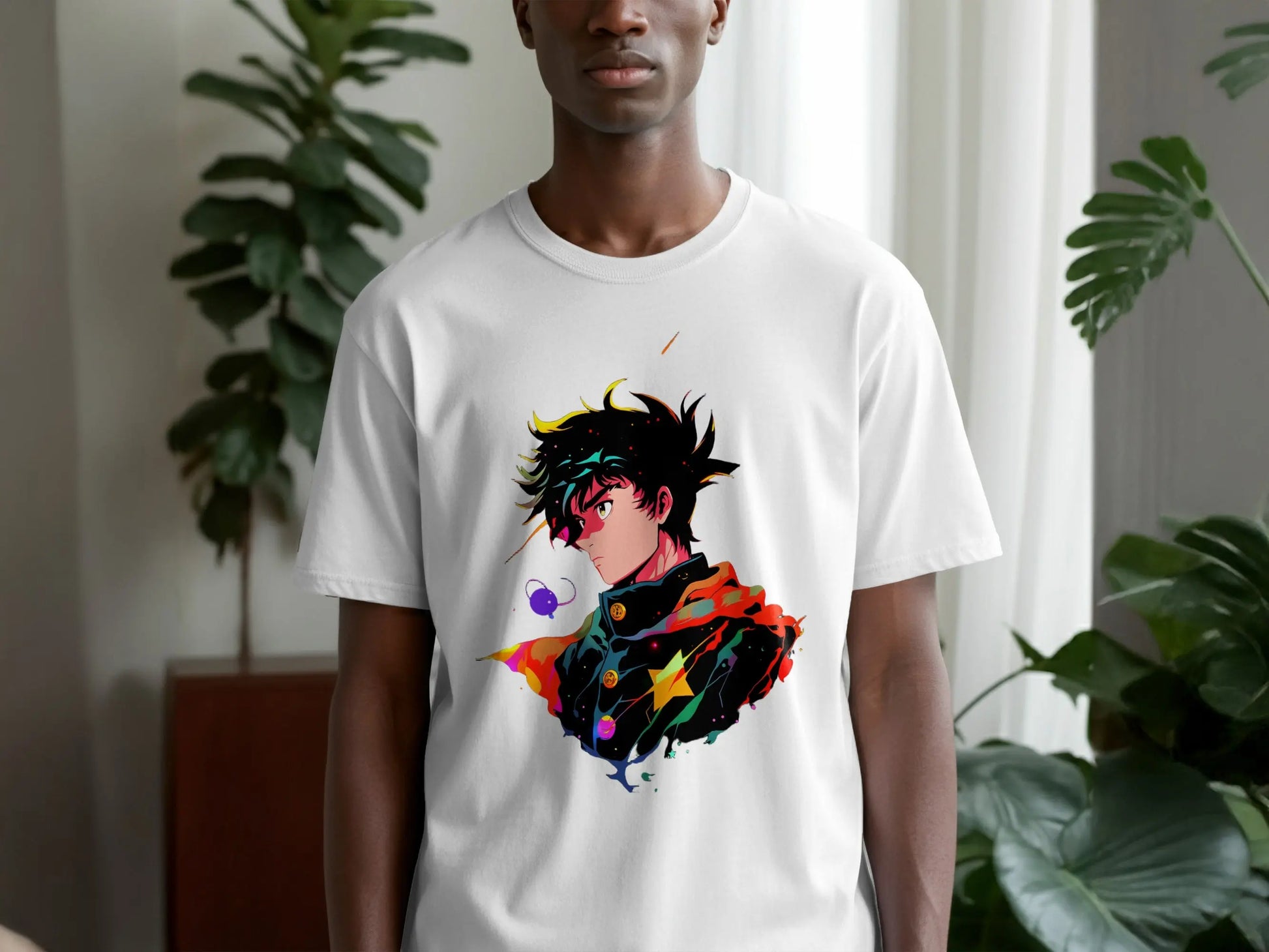 Anime Boy Profile View with Abstract Star Designs T-Shirt Boofy