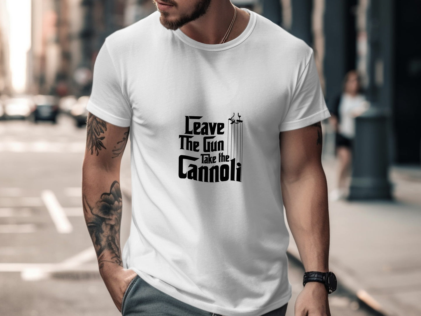 Classic Film T-Shirt: "Leave the Gun Take the Cannoli" Mob Quote
