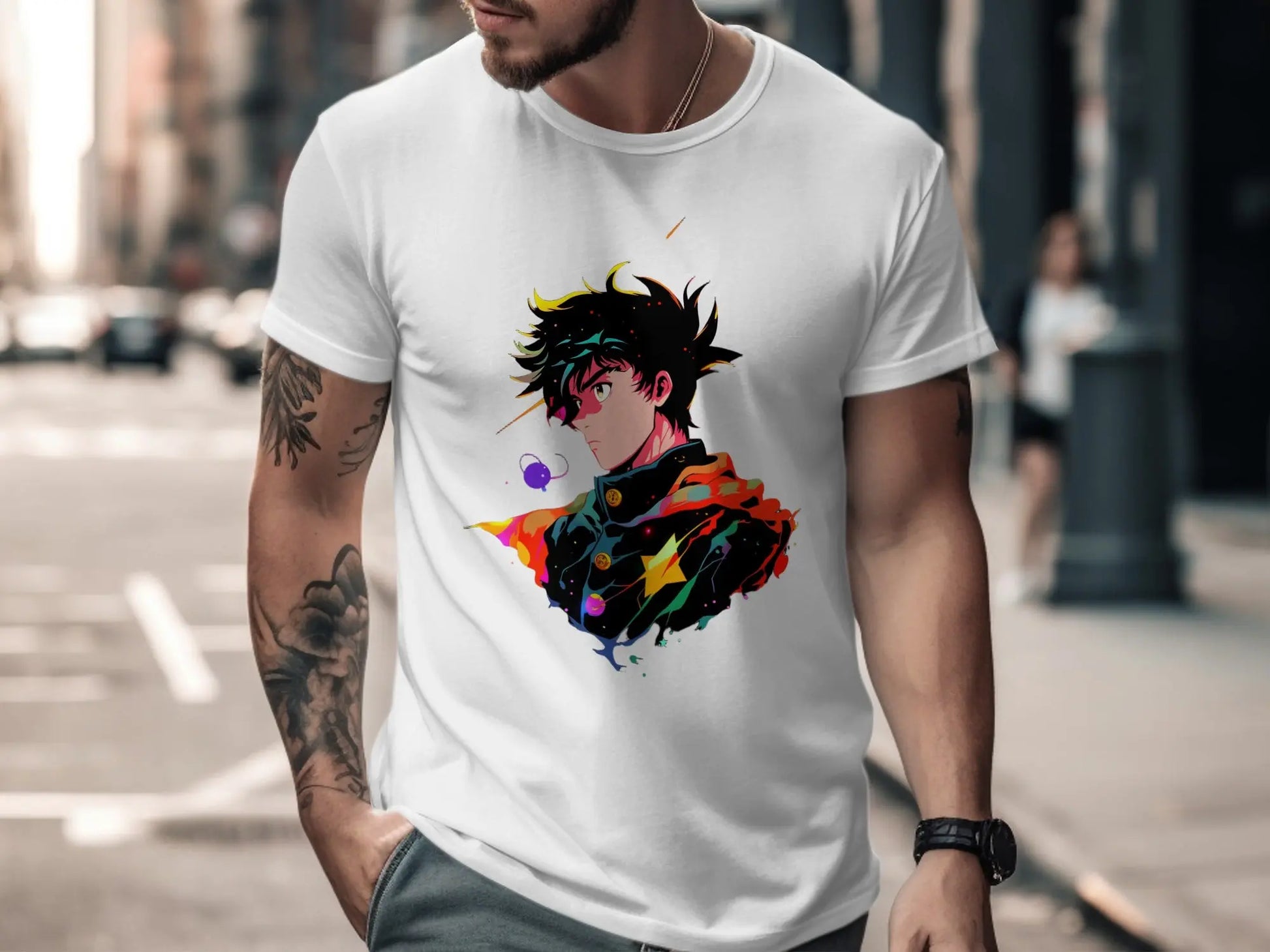 Anime Boy Profile View with Abstract Star Designs T-Shirt Boofy