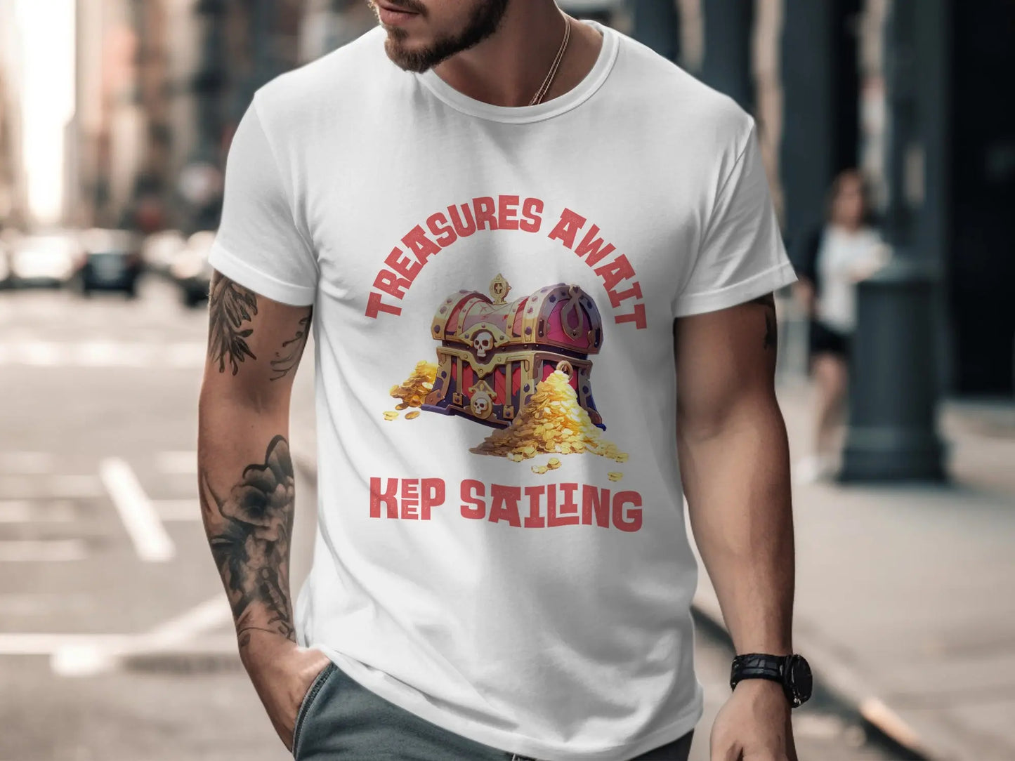 Treasures Await Keep Sailing Pirate Treasure Chest T-Shirt Boofy