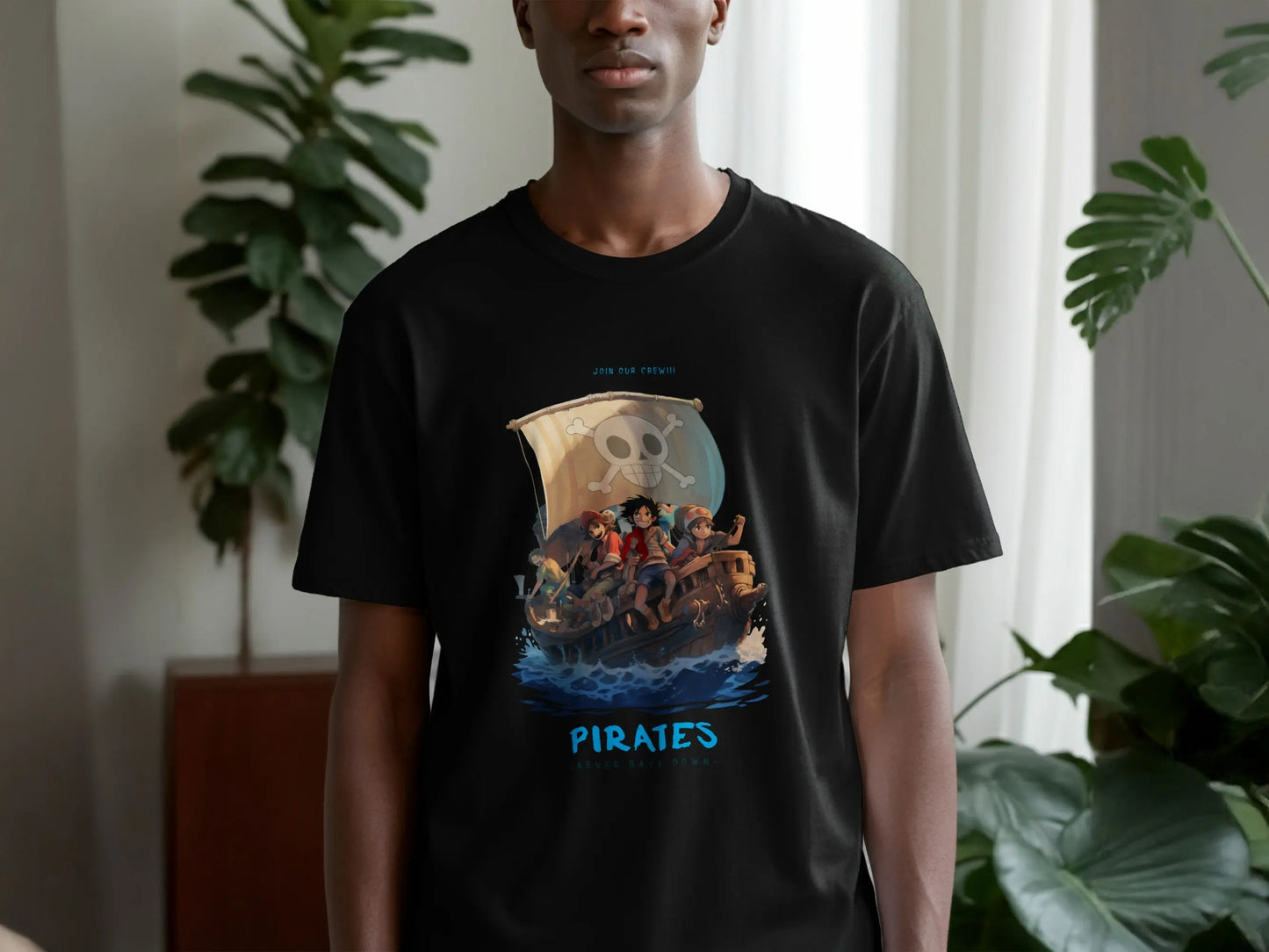Join Our Crew Never Back Down Pirates Graphic T-Shirt Boofy