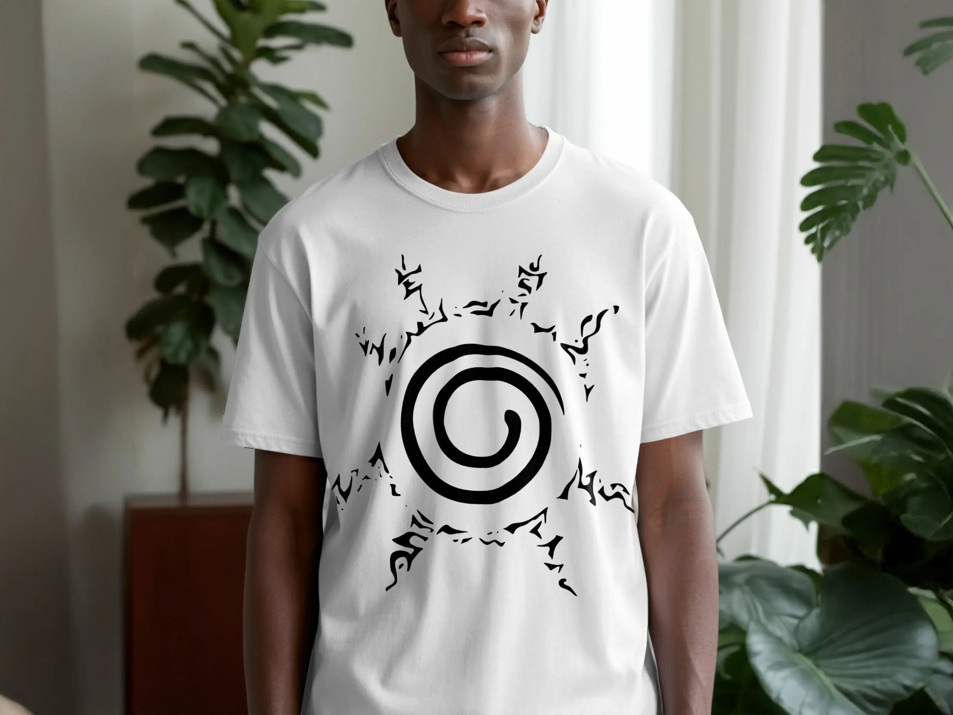 Swirl With Tribal Art Black And White Graphic T-Shirt Boofy
