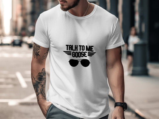 Classic Movie T-Shirt: "Talk To Me Goose" Aviator Sunglasses Design