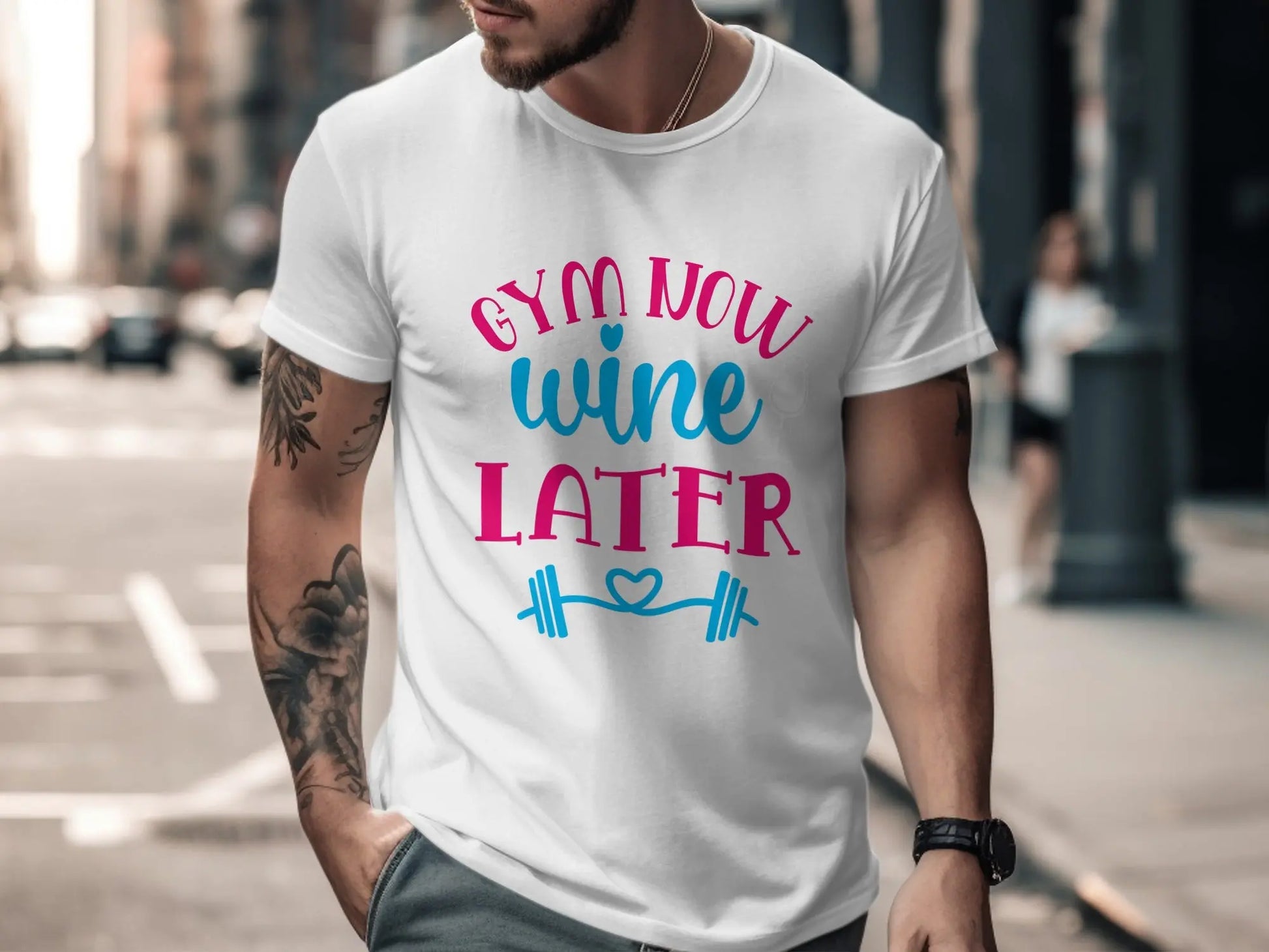 Fun "Gym Now Wine Later" Printed T-Shirt Boofy