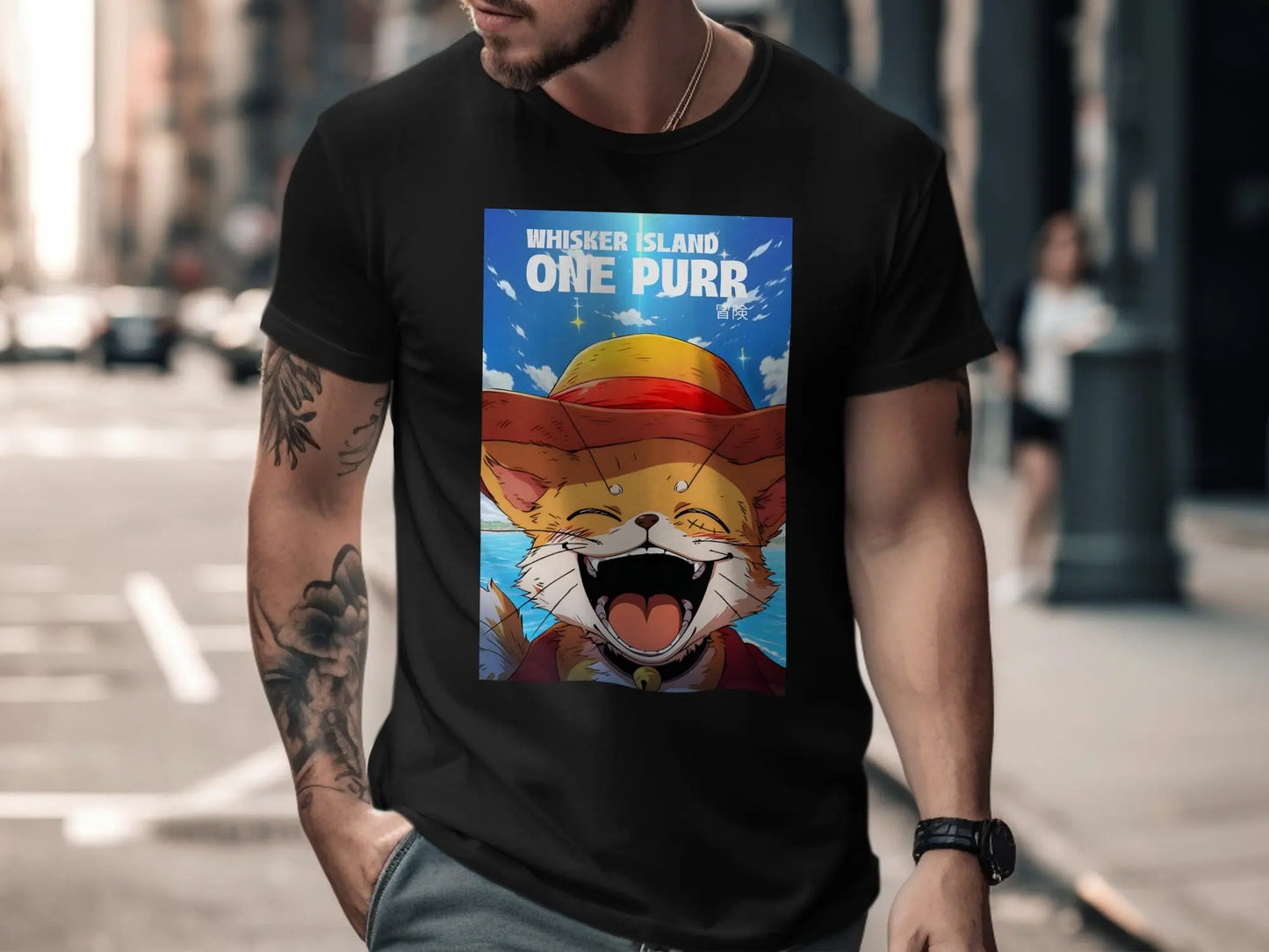 Whisker Island One Purr Animated Cat Pirate Design T-Shirt Boofy