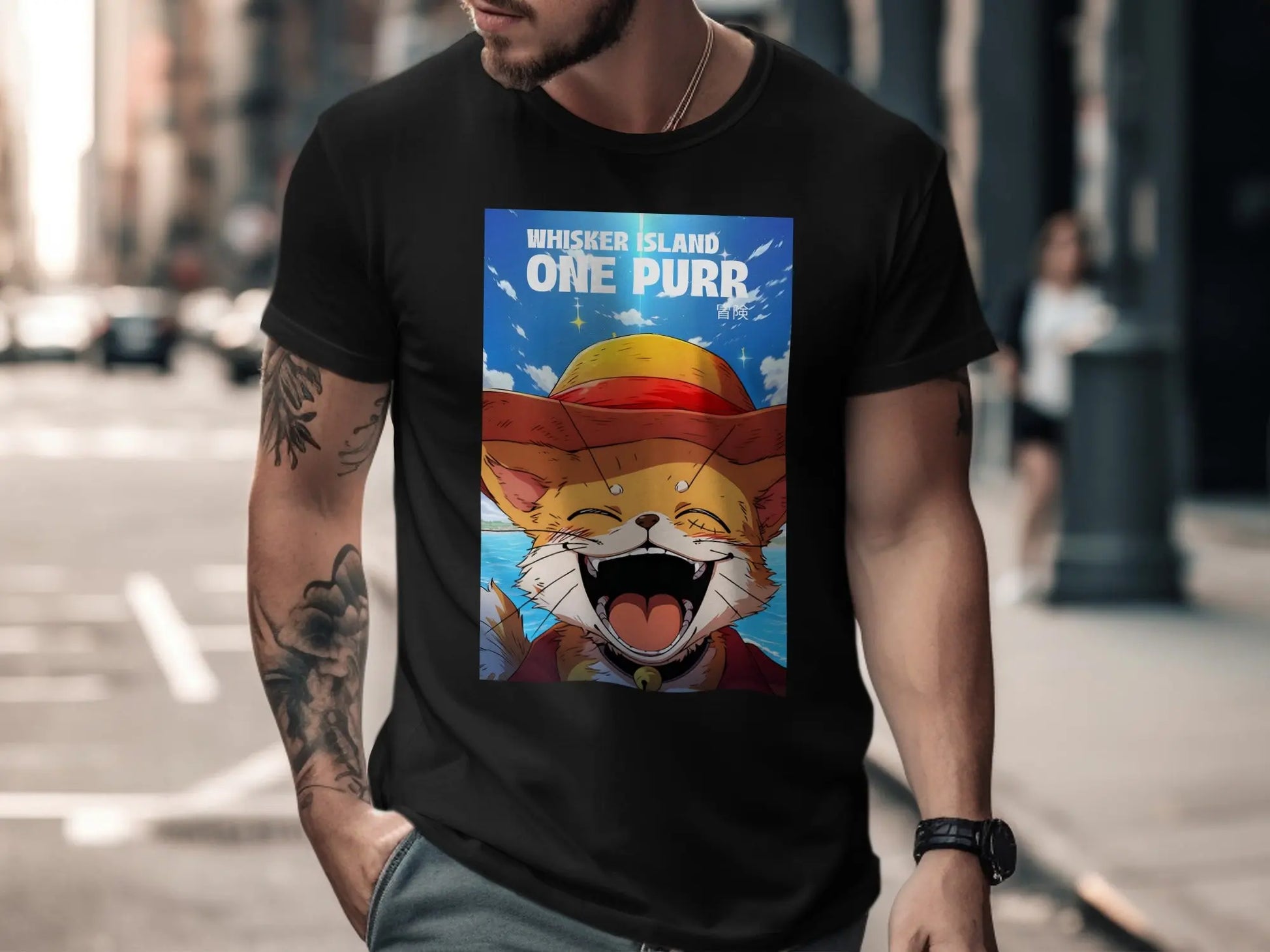 Whisker Island One Purr Animated Cat Pirate Design T-Shirt Boofy