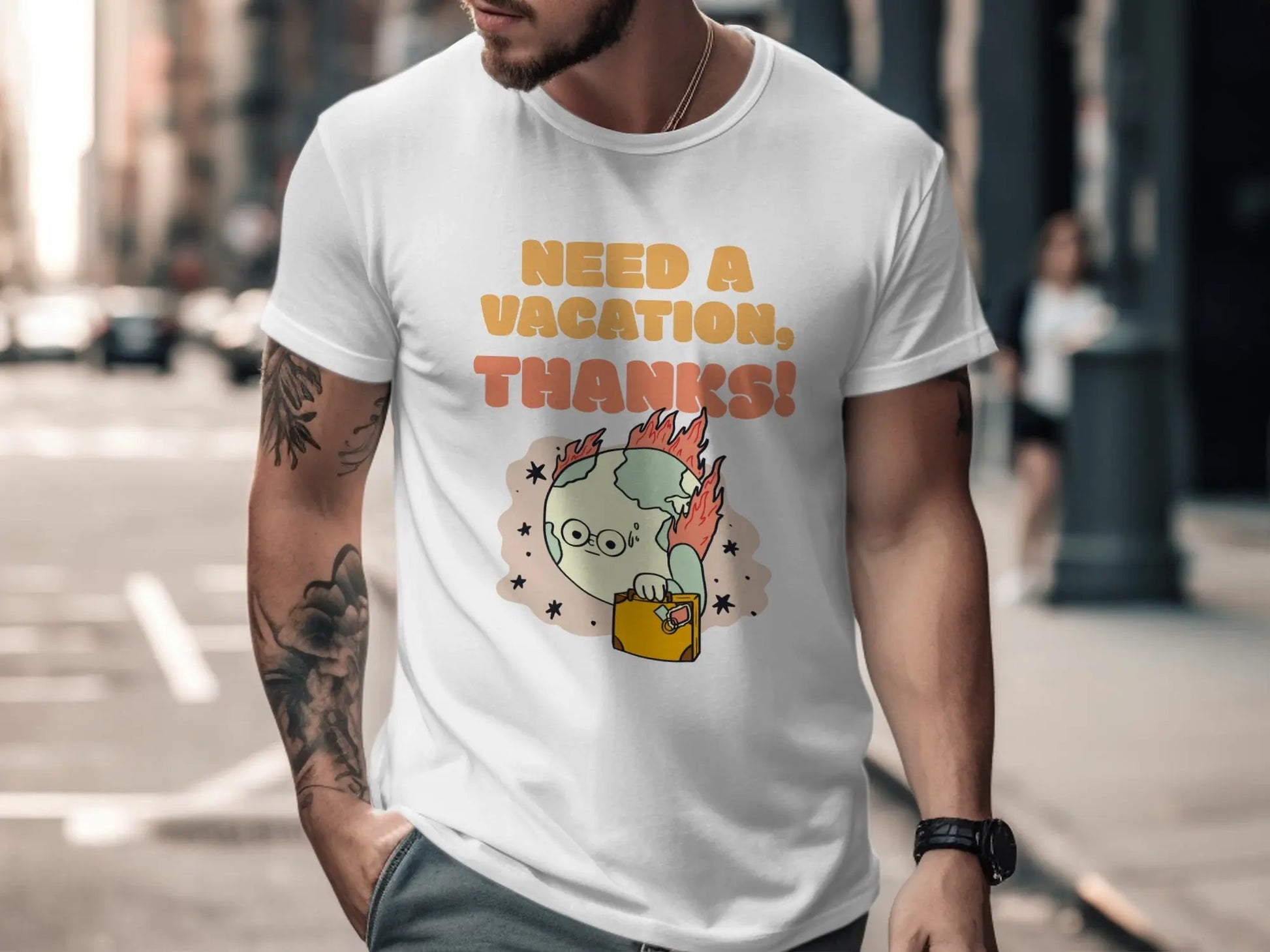 "Need A Vacation Thanks Earth on Fire" Graphic T-Shirts Boofy