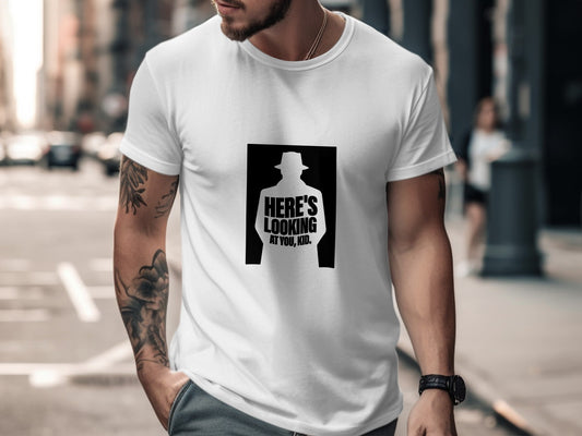 Classic Film T-Shirt: "Here's Looking at You Kid" Silhouette Graphic