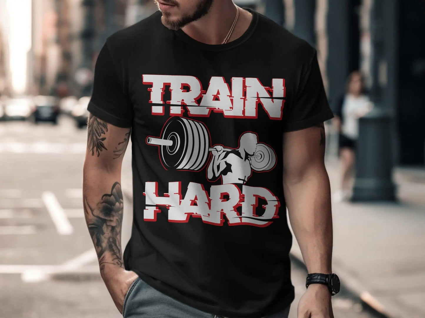"Train Hard" Bodybuilder Fitness Gym Graphic T-Shirts Boofy