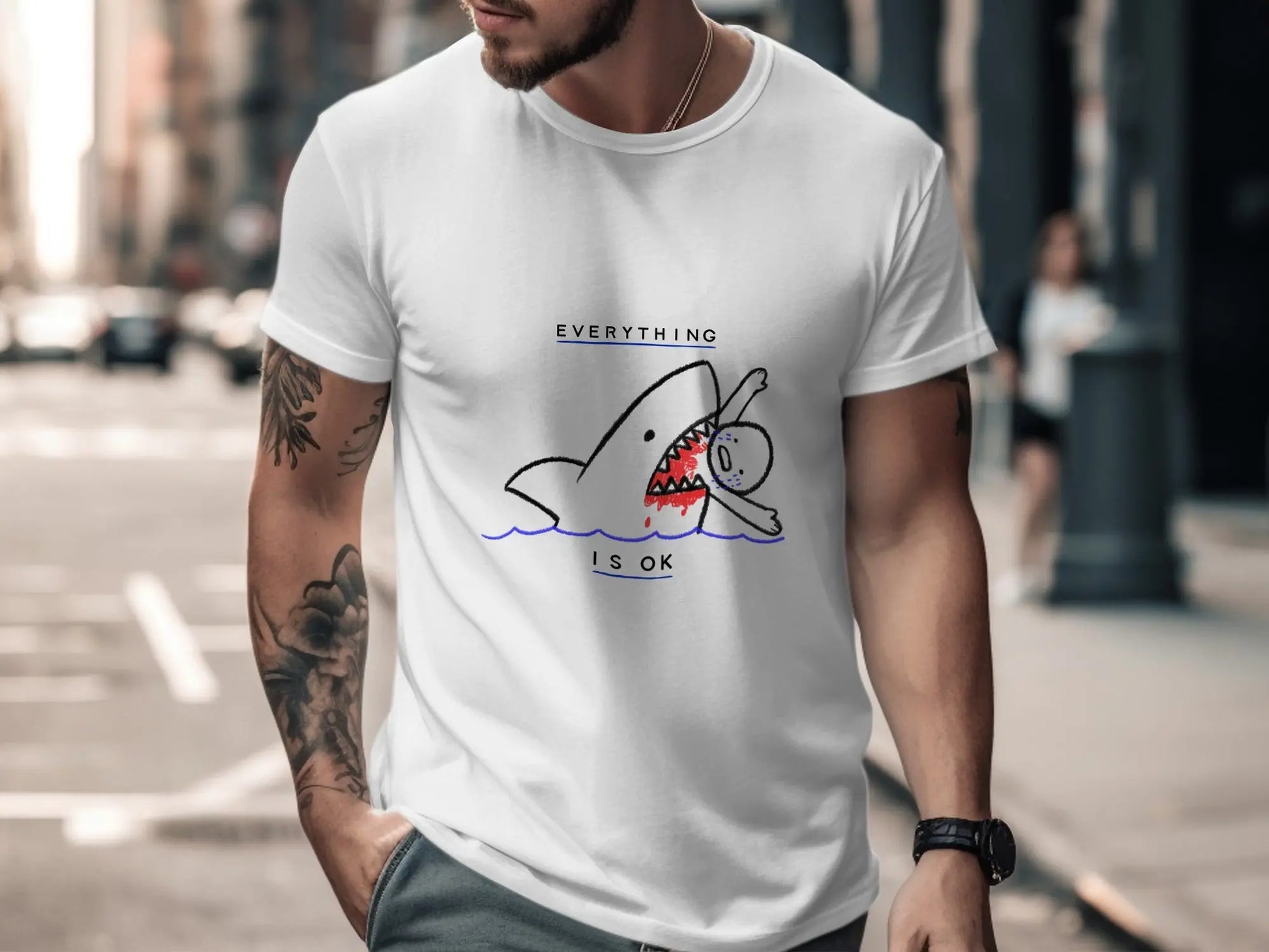 "Everything Is OK" Funny Shark Attack Graphic T-Shirts Boofy
