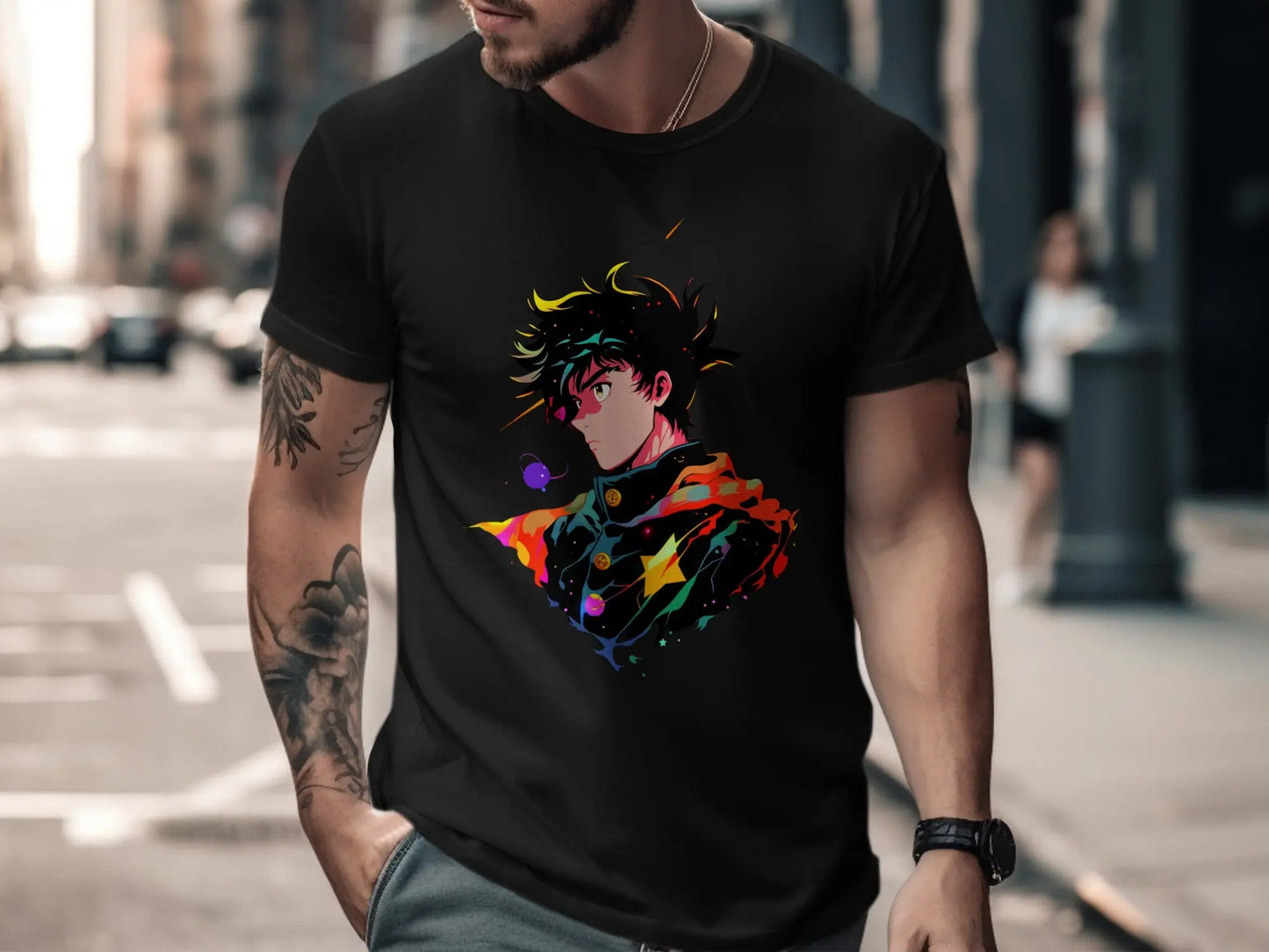 Anime Boy Profile View with Abstract Star Designs T-Shirt Boofy
